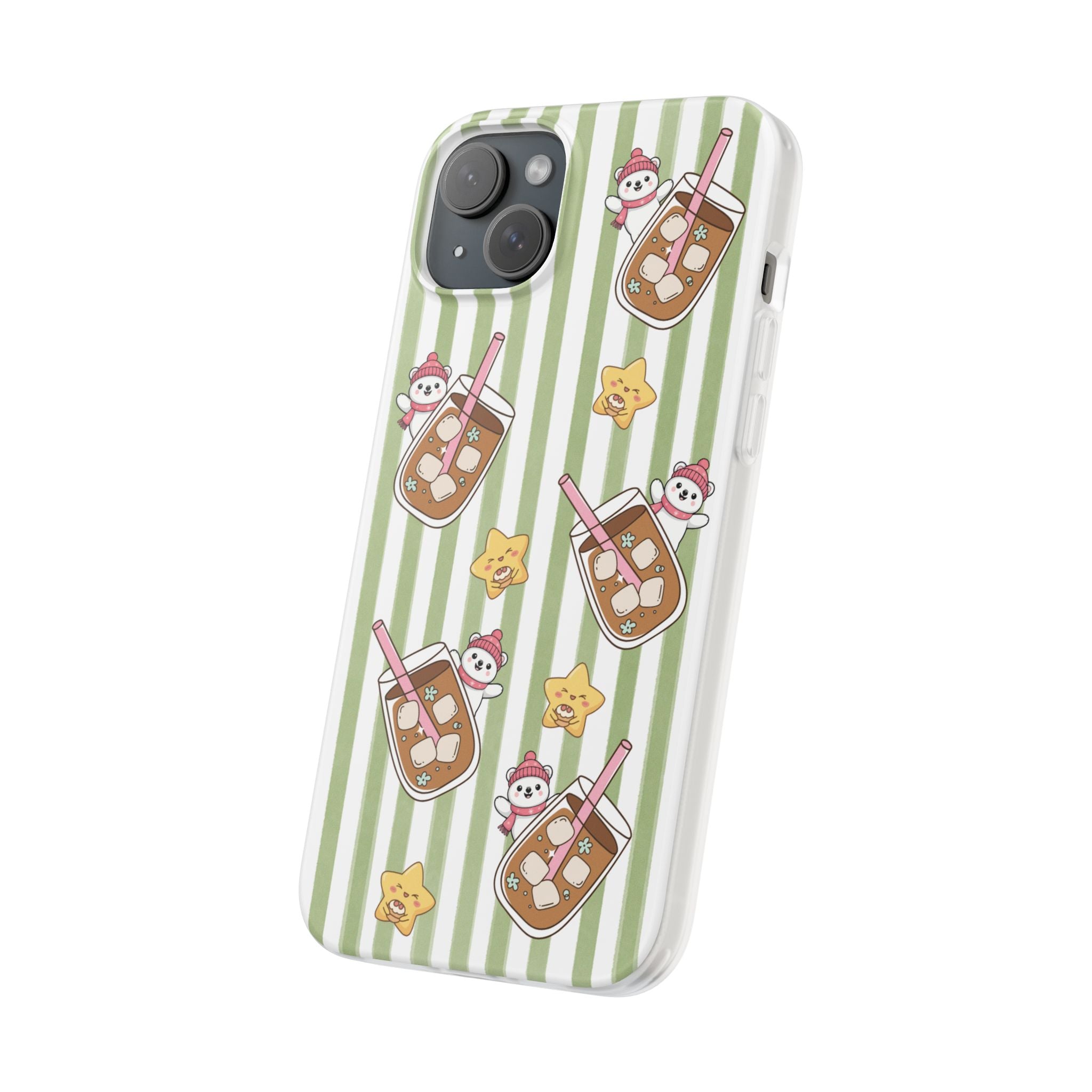 Milk Tea/Coffee and Stripes Phone Case (Green) - iPhone 17/16/15 & Samsung S24