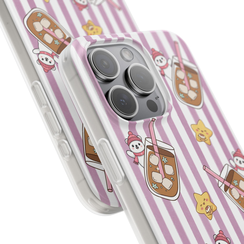 Milk Tea/Coffee and Stripes Phone Case (Pink) - iPhone 17/16/15 & Samsung S24