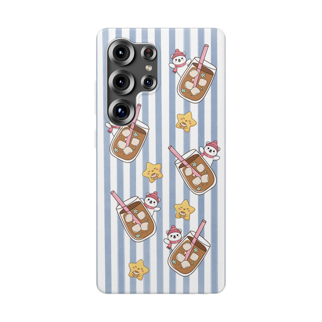 Milk Tea/Coffee and Stripes Phone Case (Blue) - iPhone 17/16/15 & Samsung S24