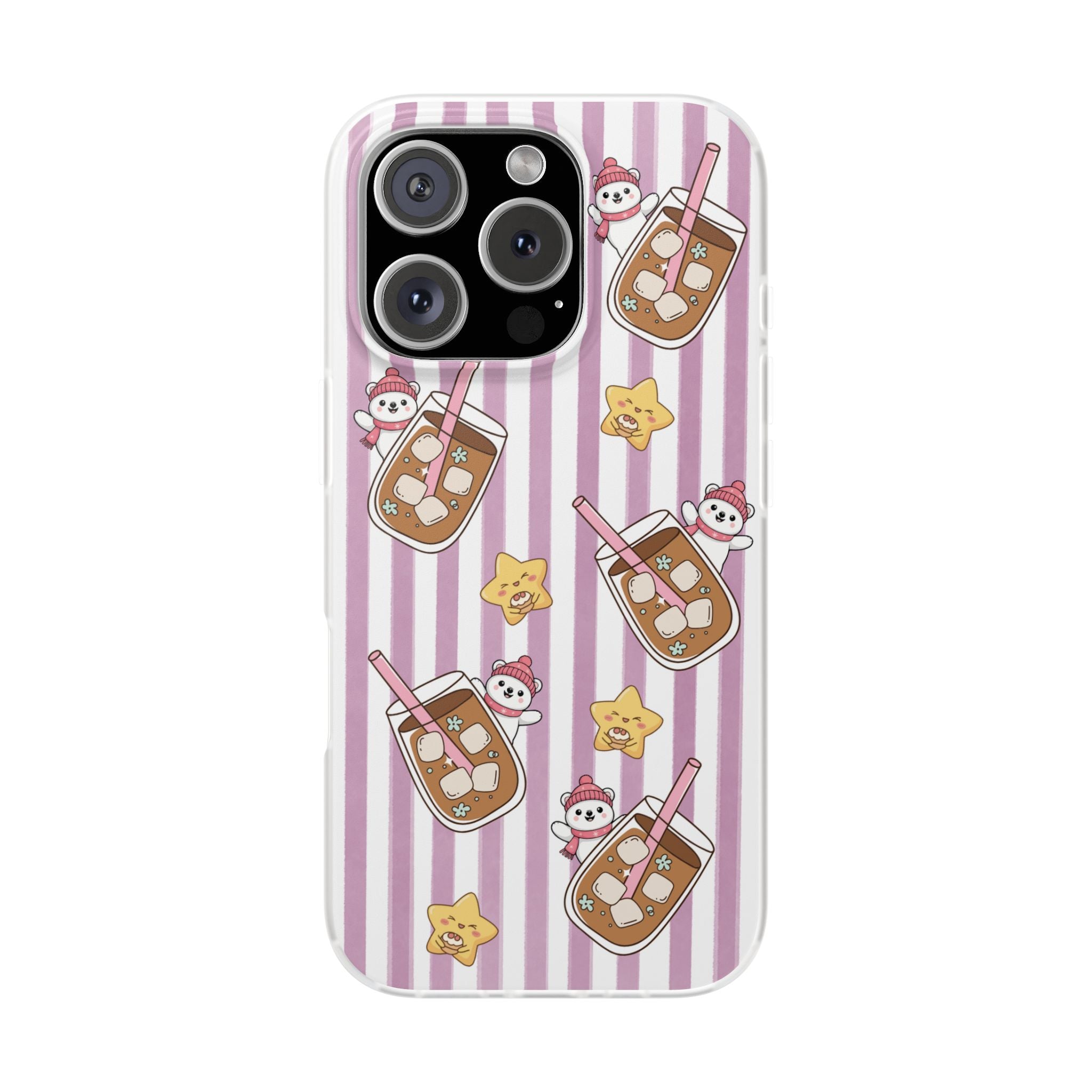 Milk Tea/Coffee and Stripes Phone Case (Pink) - iPhone 17/16/15 & Samsung S24