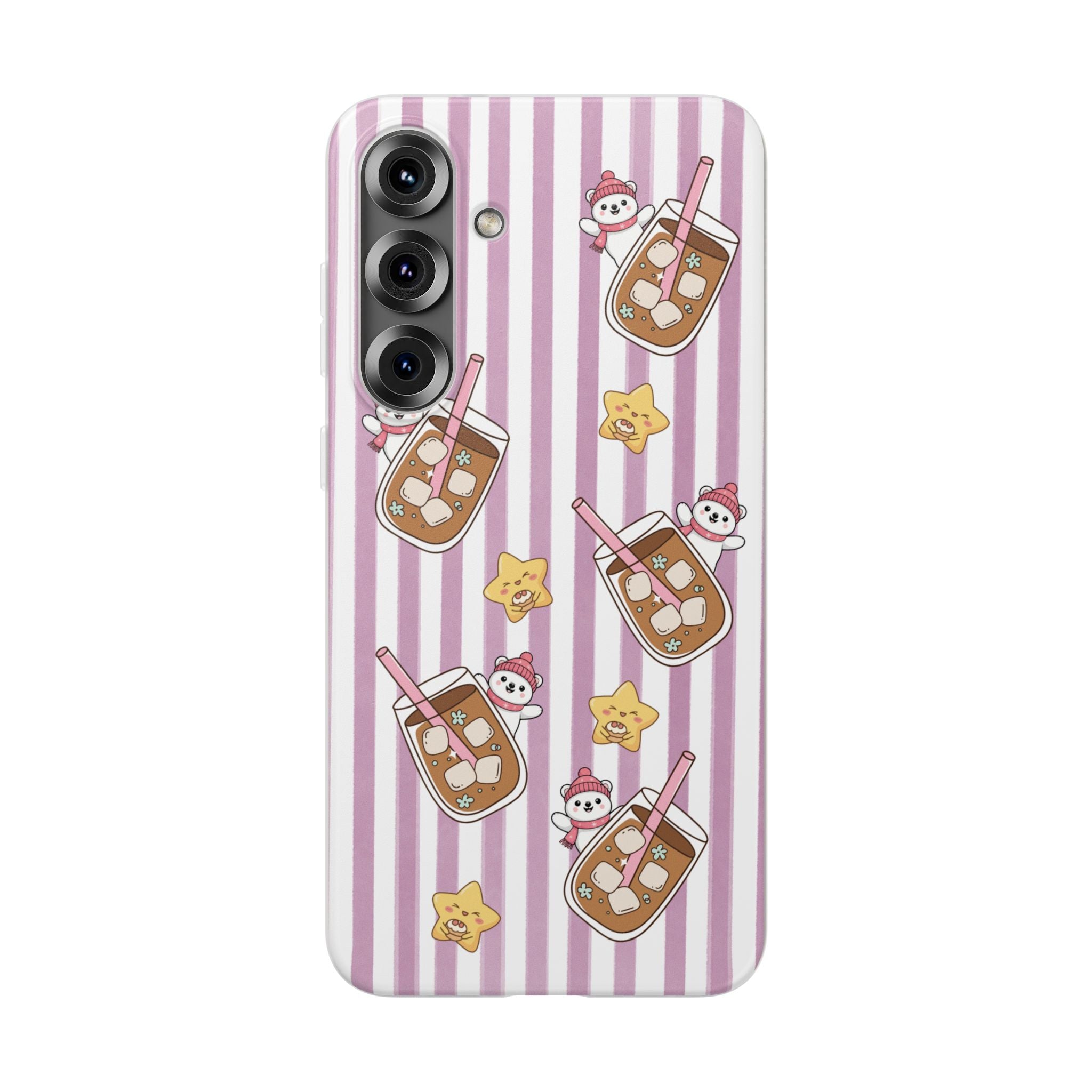 Milk Tea/Coffee and Stripes Phone Case (Pink) - iPhone 17/16/15 & Samsung S24
