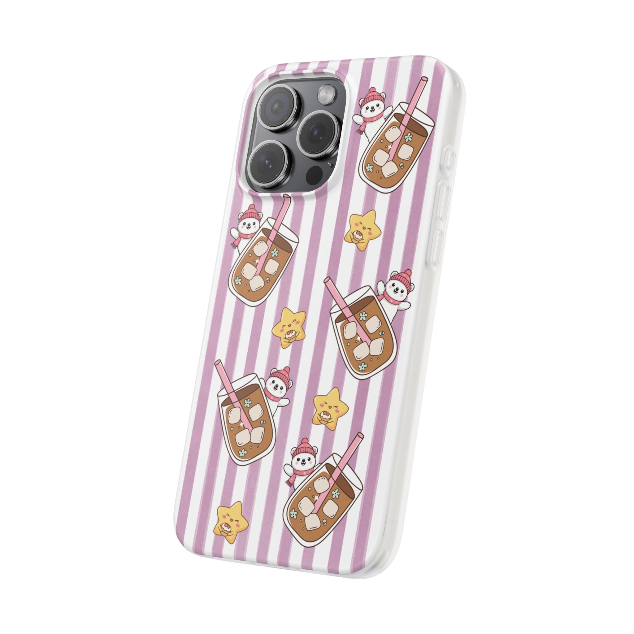 Milk Tea/Coffee and Stripes Phone Case (Pink) - iPhone 17/16/15 & Samsung S24