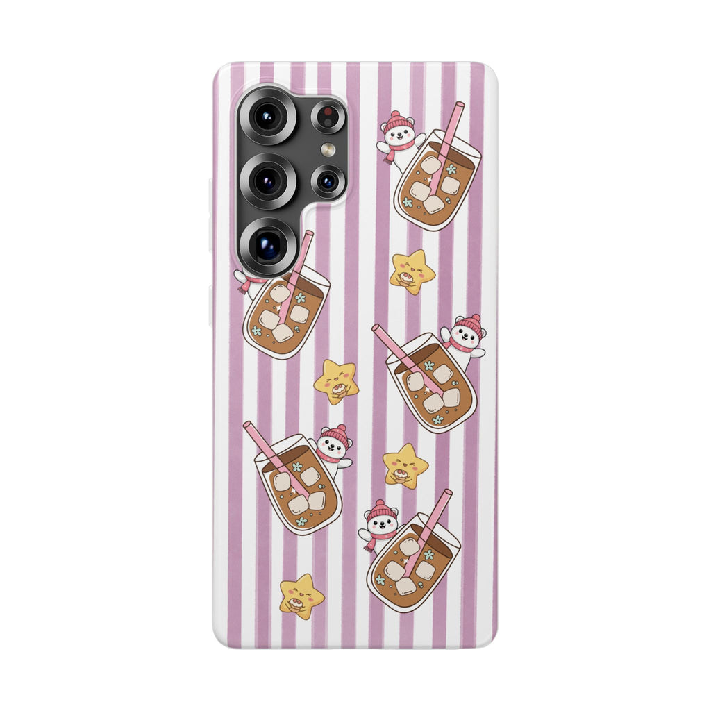 Milk Tea/Coffee and Stripes Phone Case (Pink) - iPhone 17/16/15 & Samsung S24