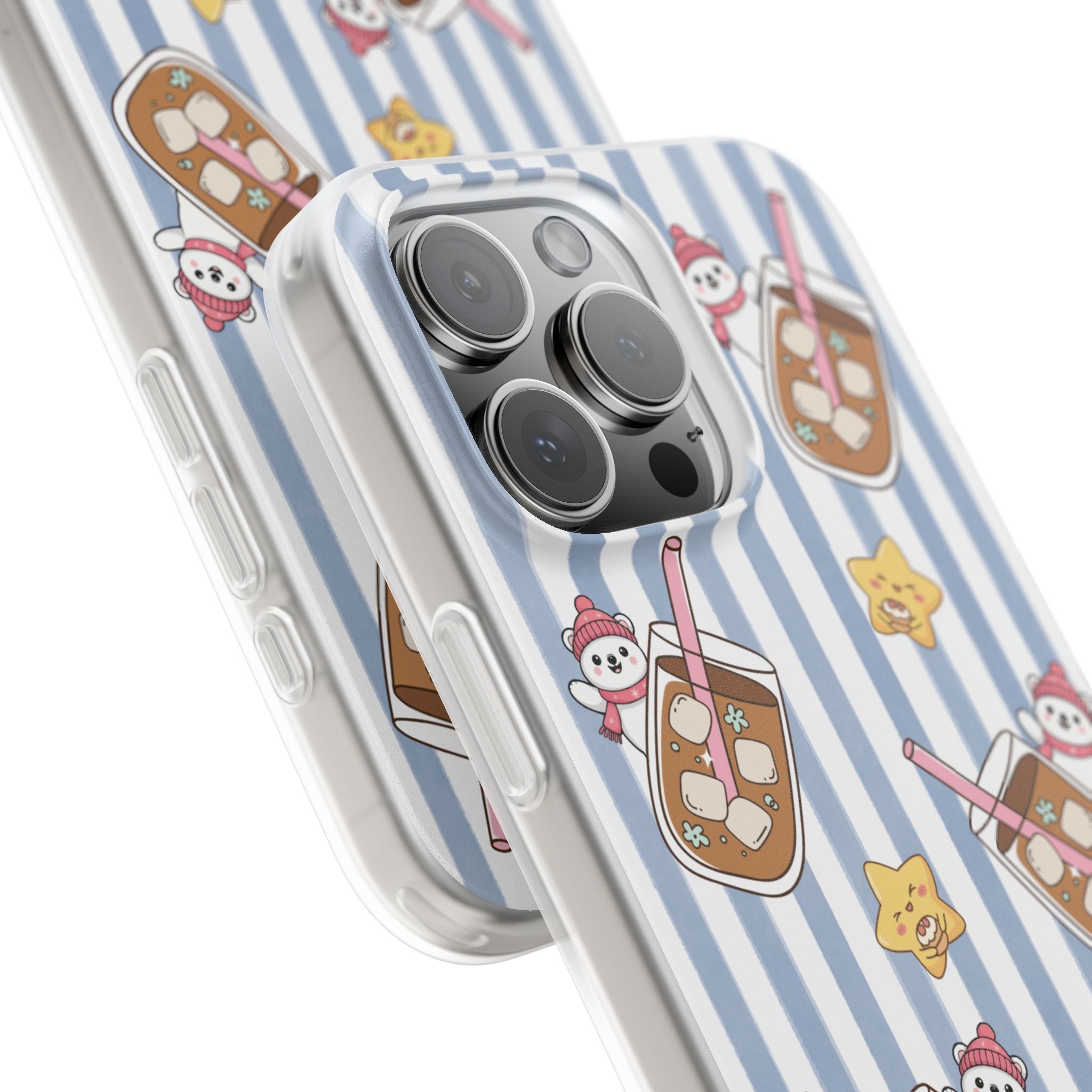 Milk Tea/Coffee and Stripes Phone Case (Blue) - iPhone 17/16/15 & Samsung S24