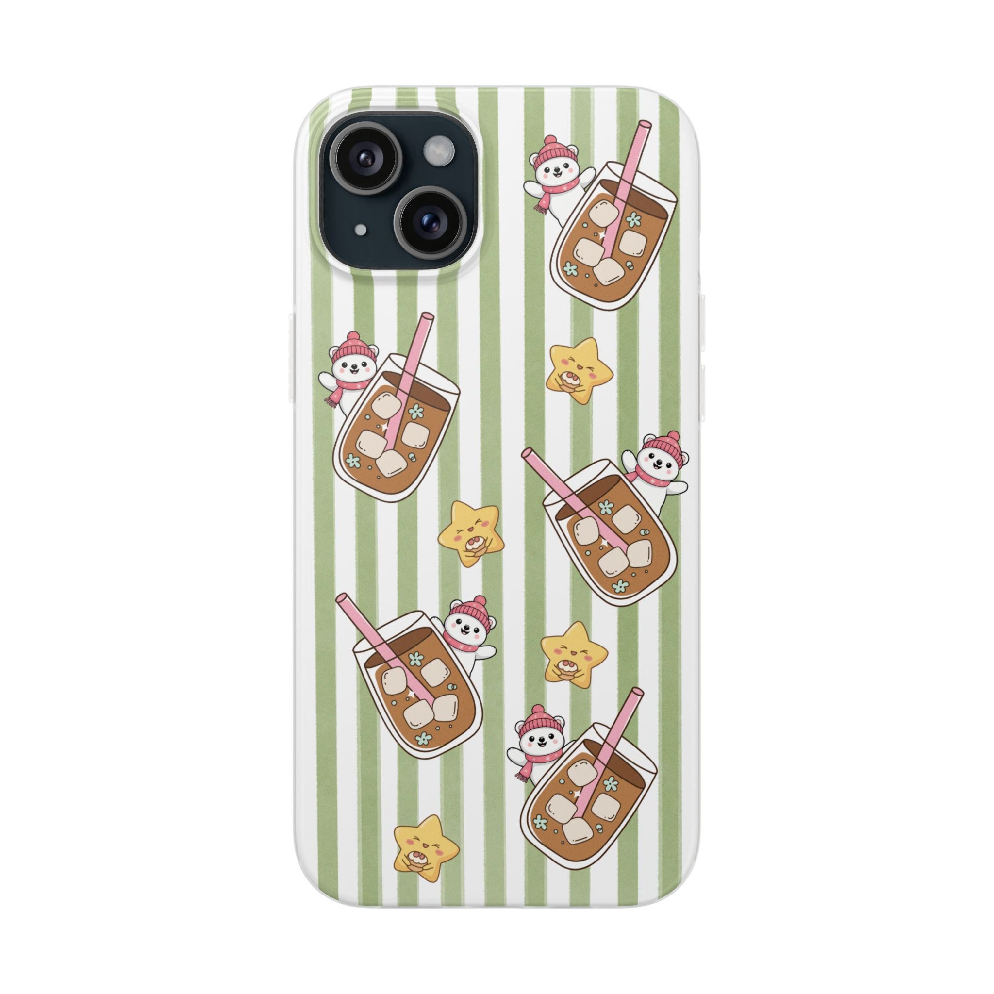 Milk Tea/Coffee and Stripes Phone Case (Green) - iPhone 17/16/15 & Samsung S24