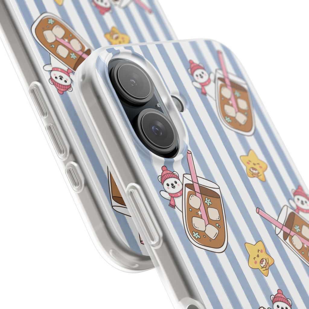 Milk Tea/Coffee and Stripes Phone Case (Blue) - iPhone 17/16/15 & Samsung S24