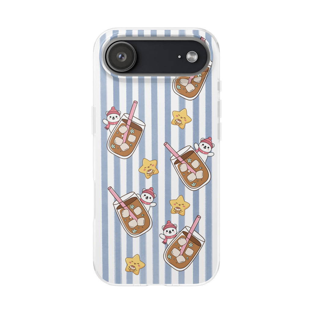 Milk Tea/Coffee and Stripes Phone Case (Blue) - iPhone 17/16/15 & Samsung S24