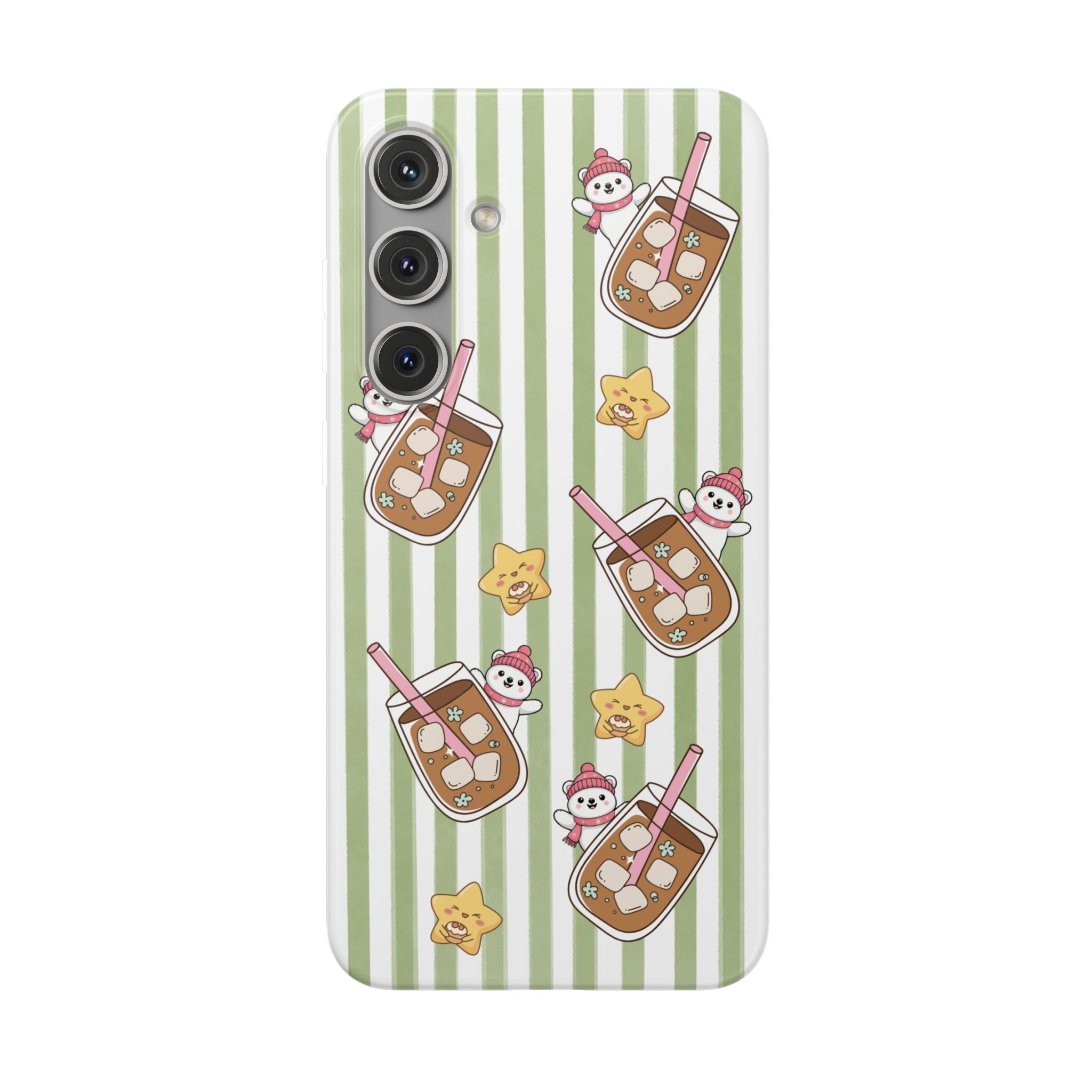 Milk Tea/Coffee and Stripes Phone Case (Green) - iPhone 17/16/15 & Samsung S24