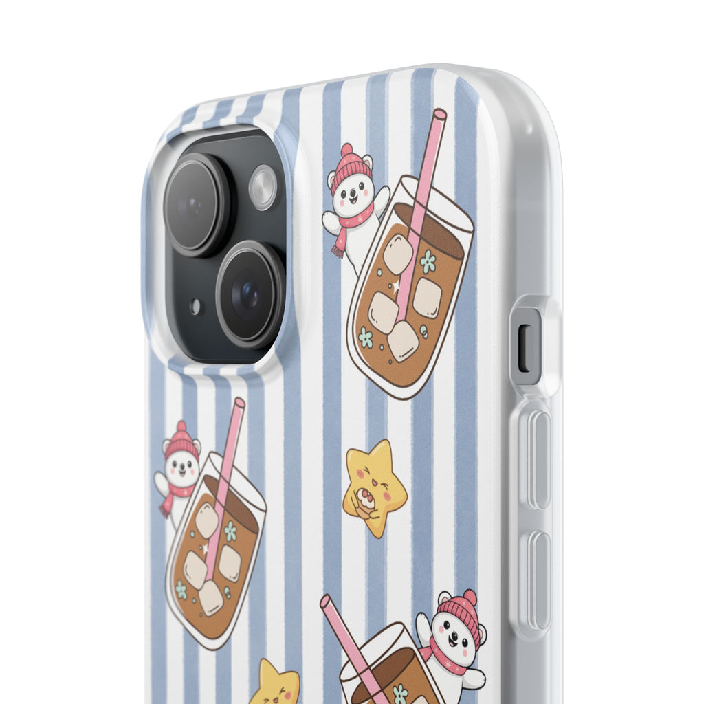 Milk Tea/Coffee and Stripes Phone Case (Blue) - iPhone 17/16/15 & Samsung S24