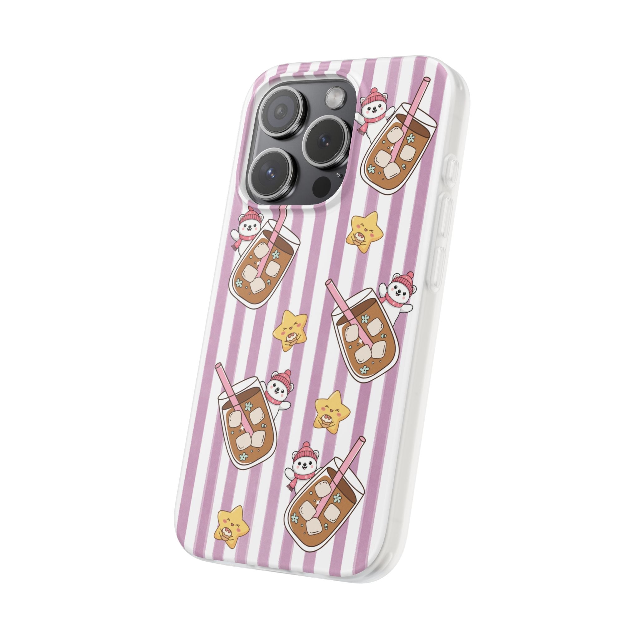 Milk Tea/Coffee and Stripes Phone Case (Pink) - iPhone 17/16/15 & Samsung S24