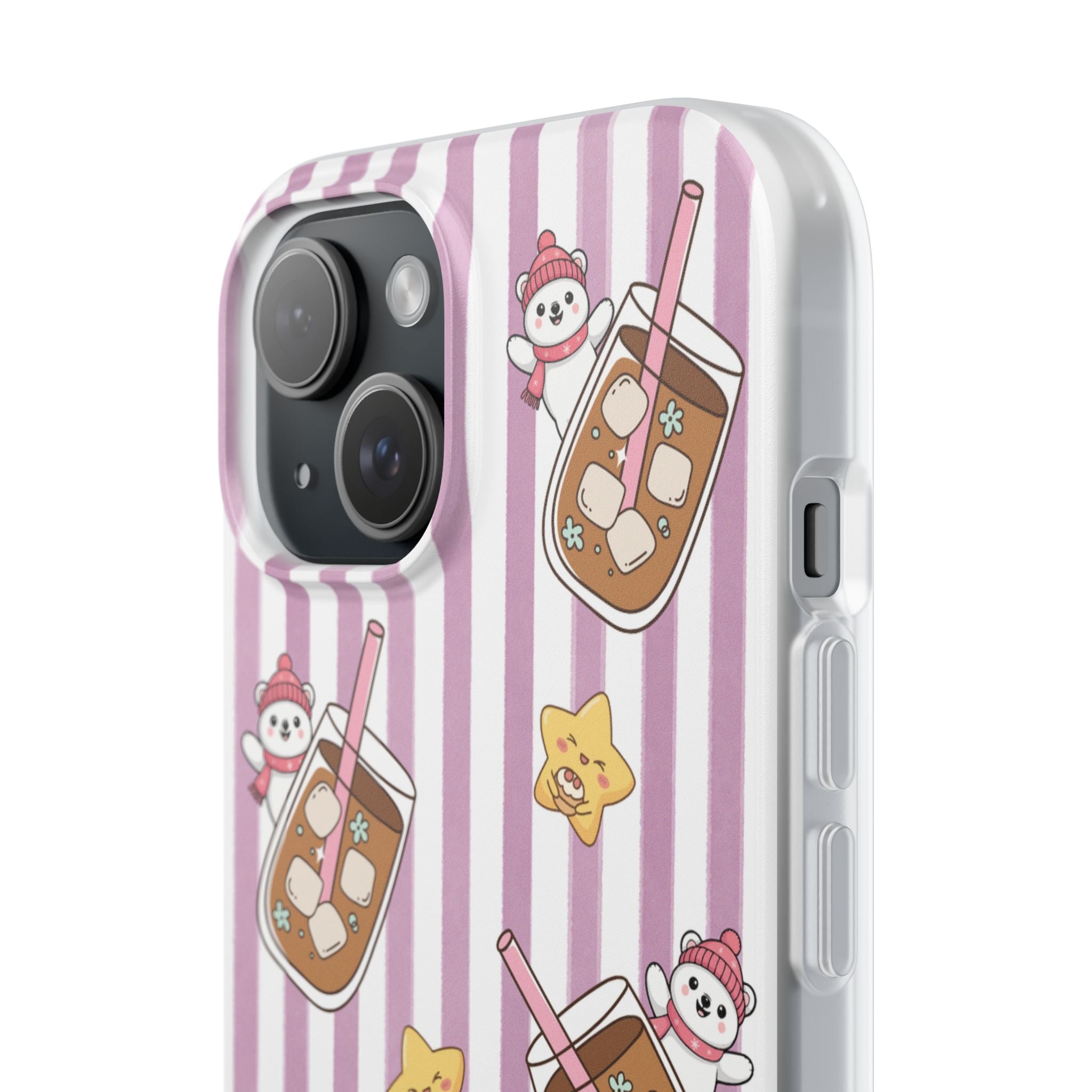 Milk Tea/Coffee and Stripes Phone Case (Pink) - iPhone 17/16/15 & Samsung S24