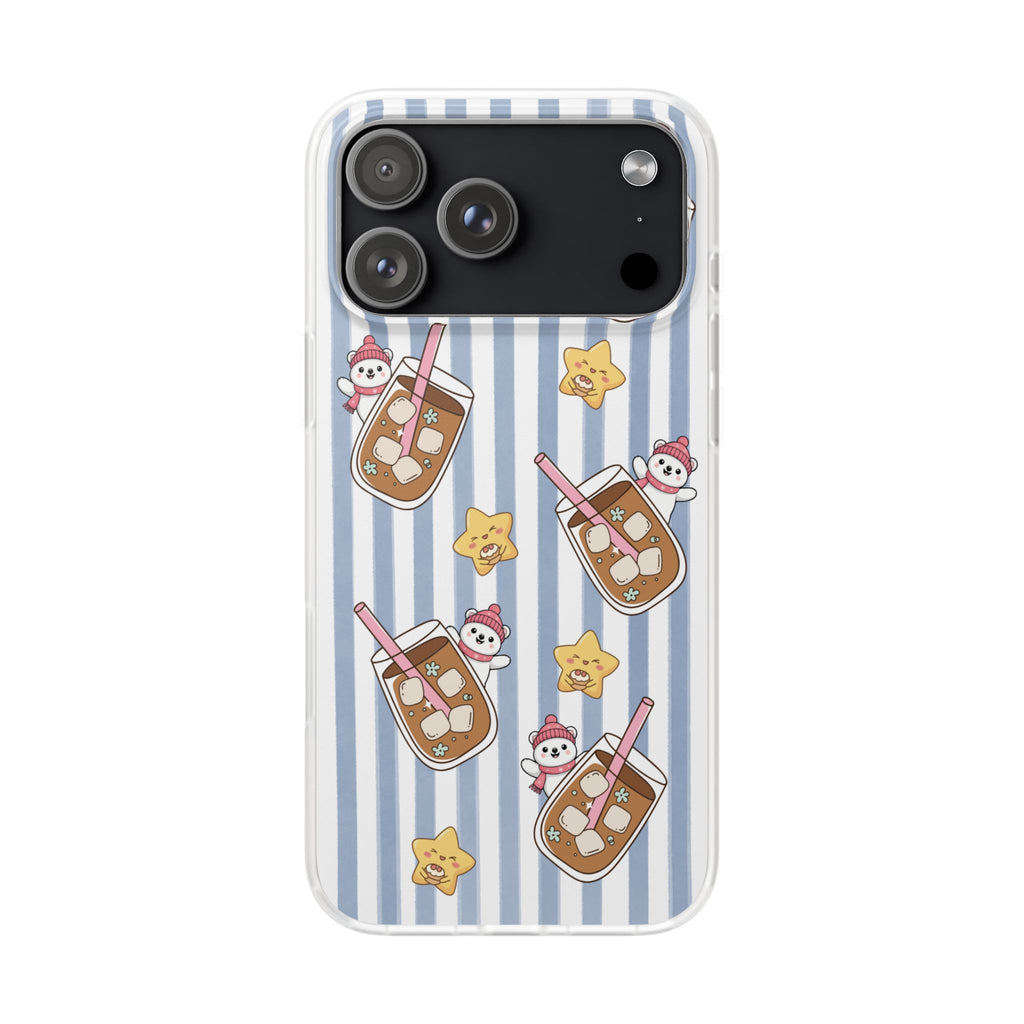 Milk Tea/Coffee and Stripes Phone Case (Blue) - iPhone 17/16/15 & Samsung S24