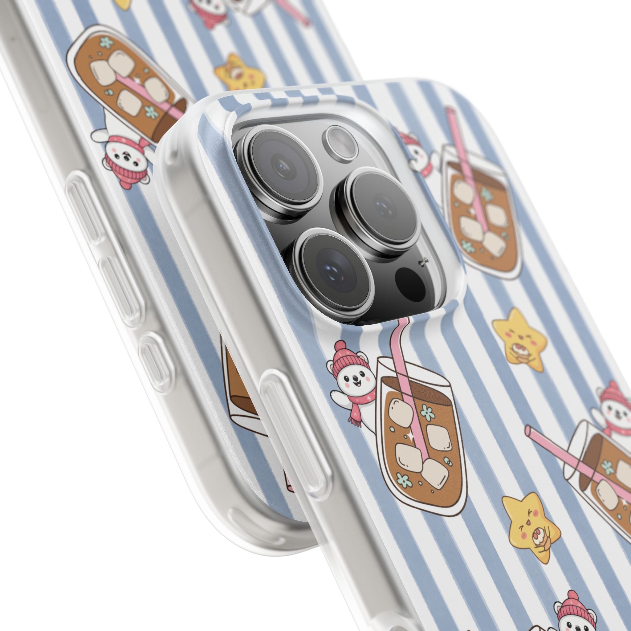 Milk Tea/Coffee and Stripes Phone Case (Blue) - iPhone 17/16/15 & Samsung S24