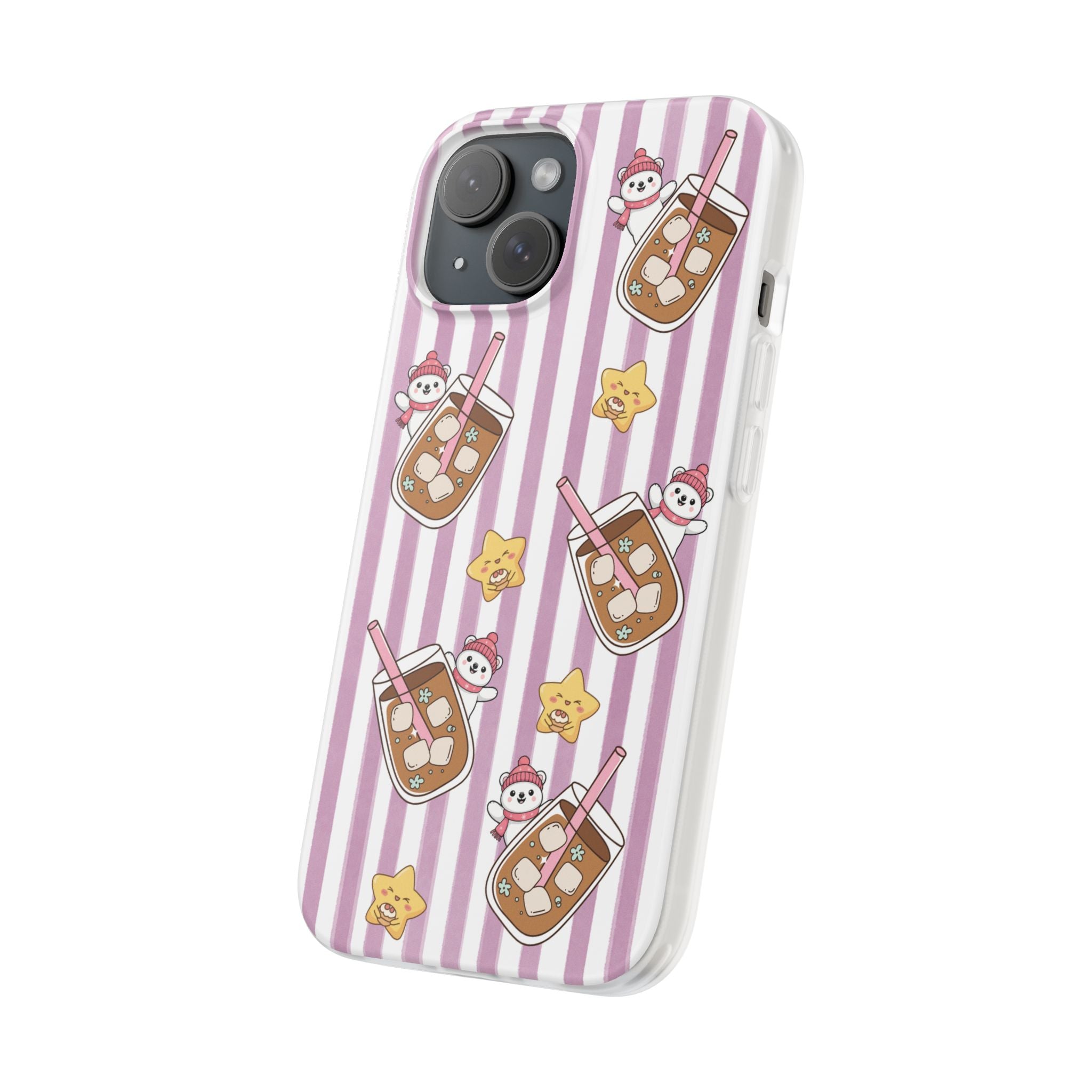 Milk Tea/Coffee and Stripes Phone Case (Pink) - iPhone 17/16/15 & Samsung S24