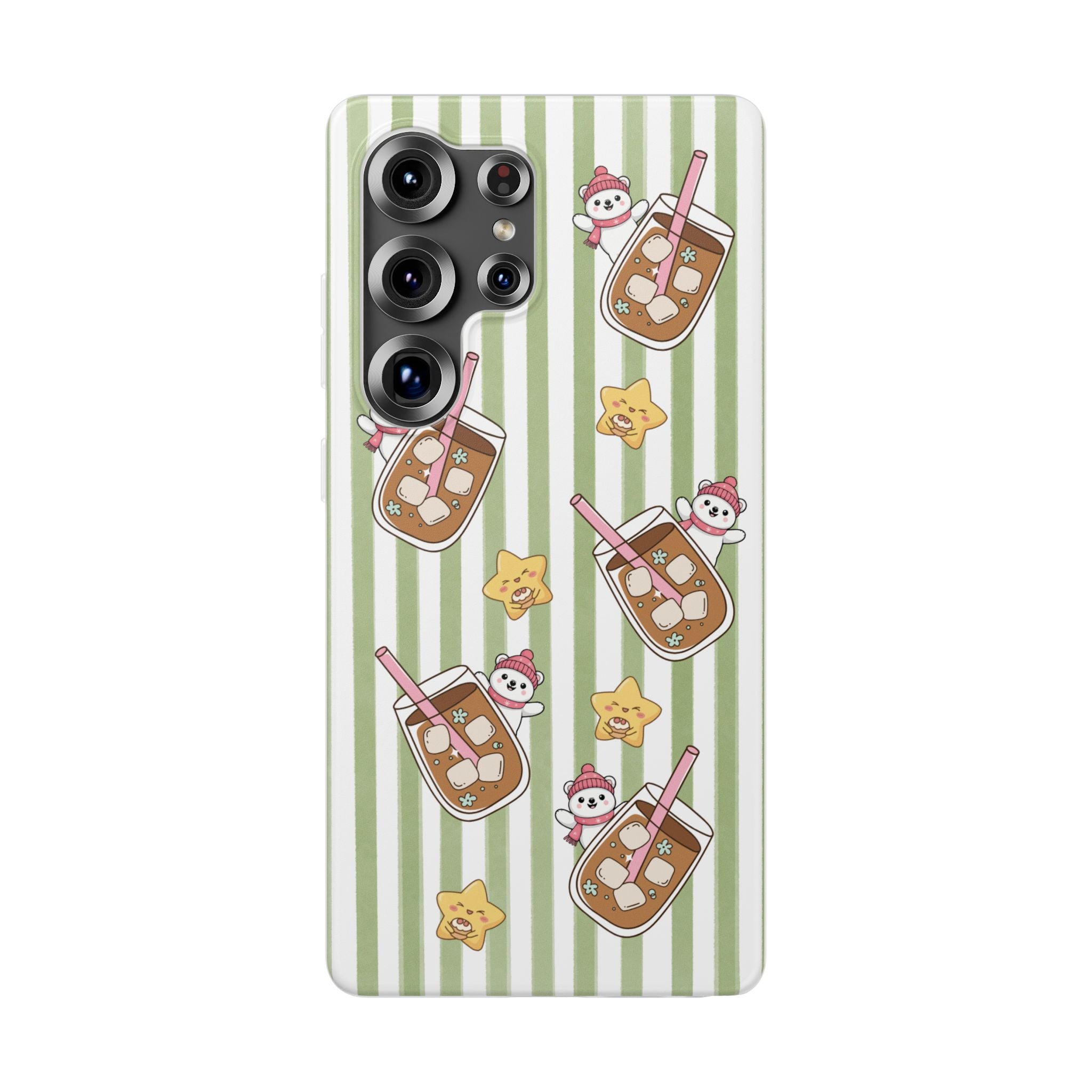 Milk Tea/Coffee and Stripes Phone Case (Green) - iPhone 17/16/15 & Samsung S24