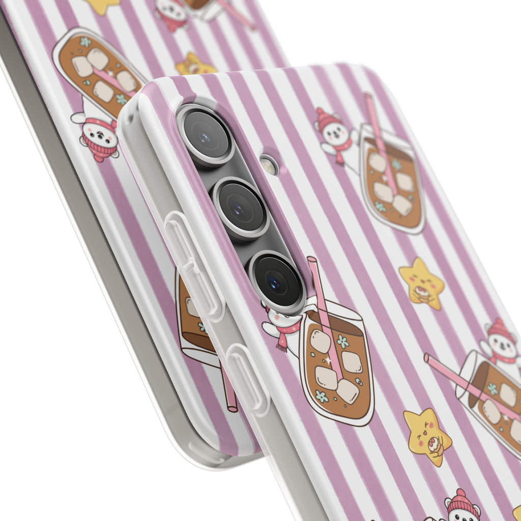Milk Tea/Coffee and Stripes Phone Case (Pink) - iPhone 17/16/15 & Samsung S24