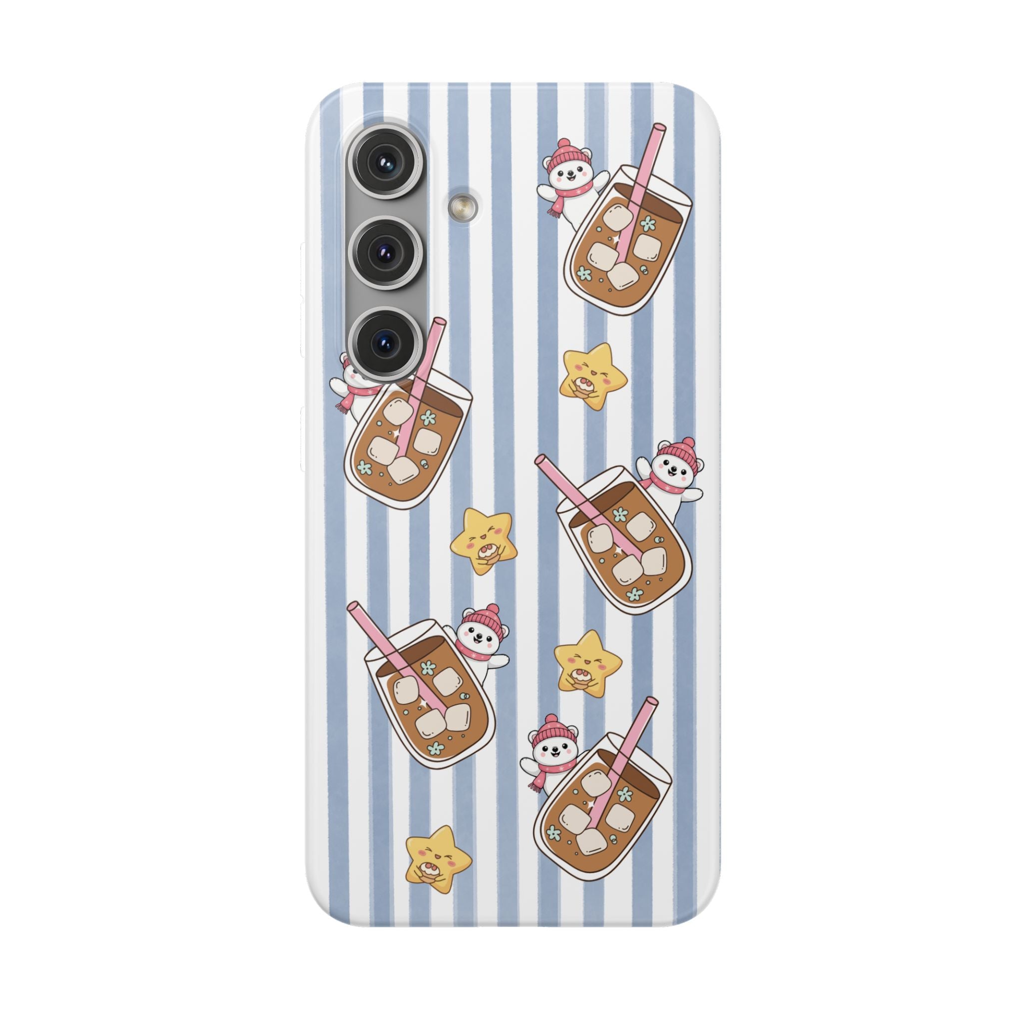Milk Tea/Coffee and Stripes Phone Case (Blue) - iPhone 17/16/15 & Samsung S24