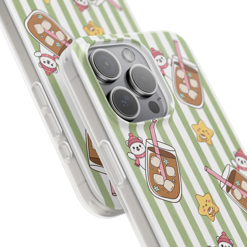 Milk Tea/Coffee and Stripes Phone Case (Green) - iPhone 17/16/15 & Samsung S24