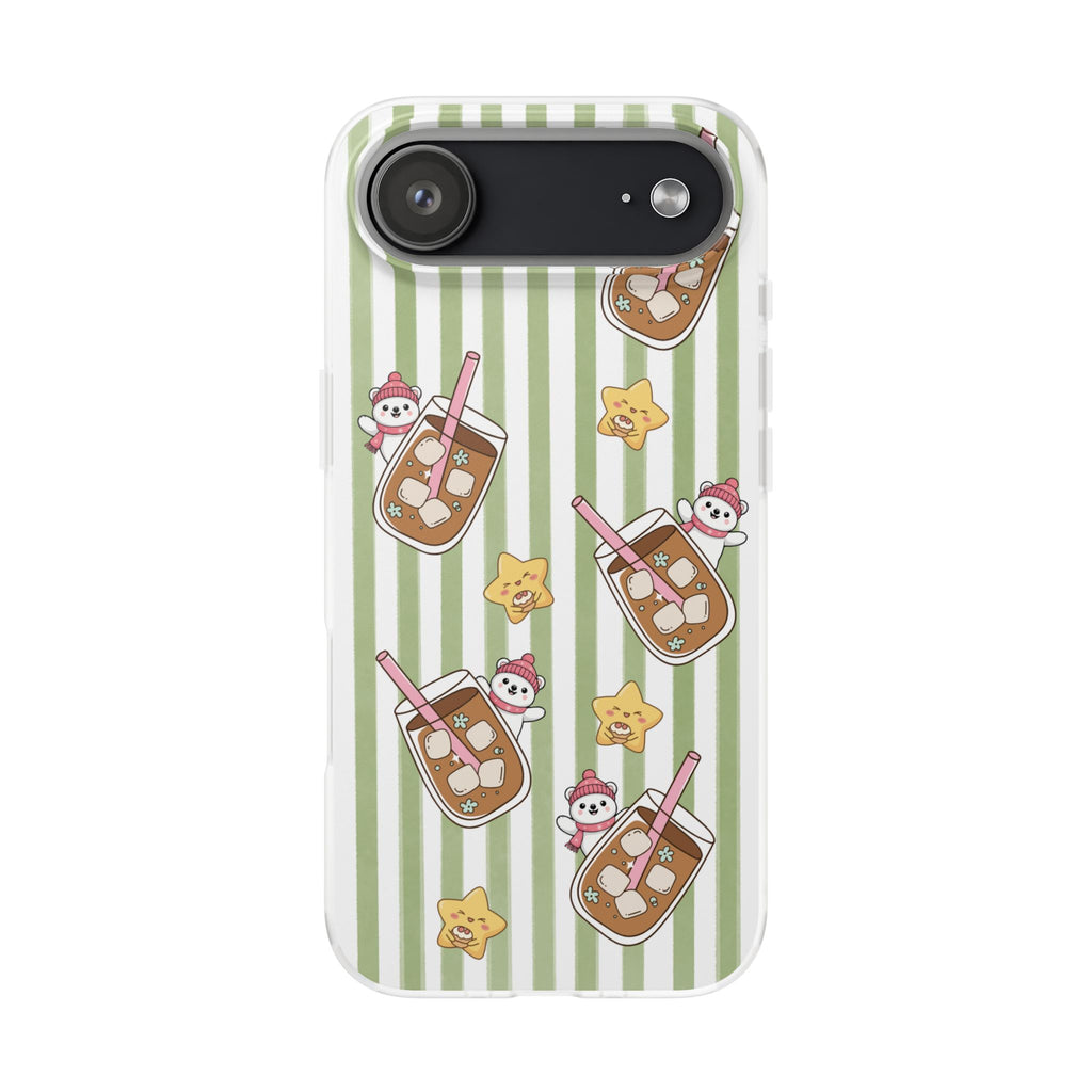 Milk Tea/Coffee and Stripes Phone Case (Green) - iPhone 17/16/15 & Samsung S24