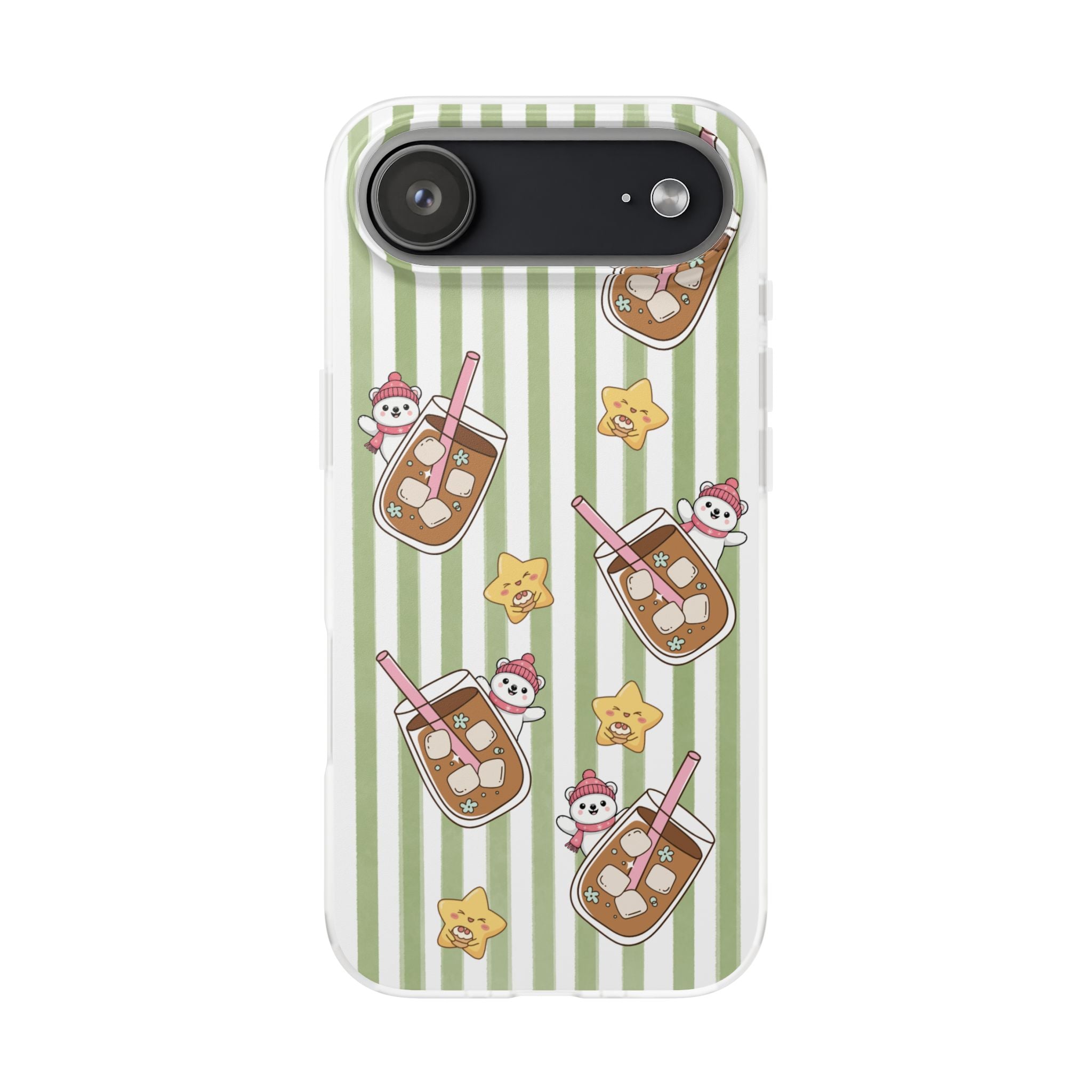 Milk Tea/Coffee and Stripes Phone Case (Green) - iPhone 17/16/15 & Samsung S24