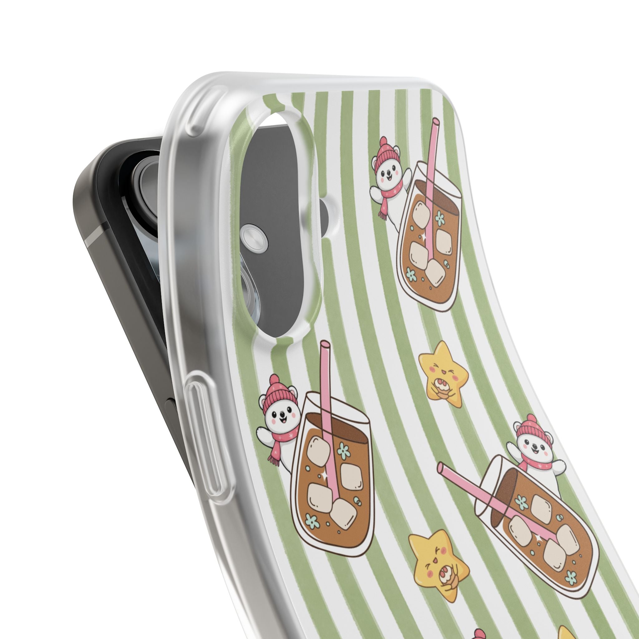 Milk Tea/Coffee and Stripes Phone Case (Green) - iPhone 17/16/15 & Samsung S24