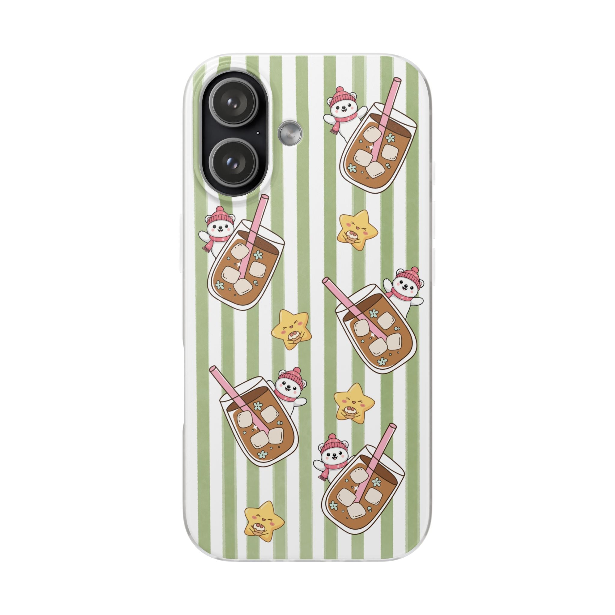Milk Tea/Coffee and Stripes Phone Case (Green) - iPhone 17/16/15 & Samsung S24