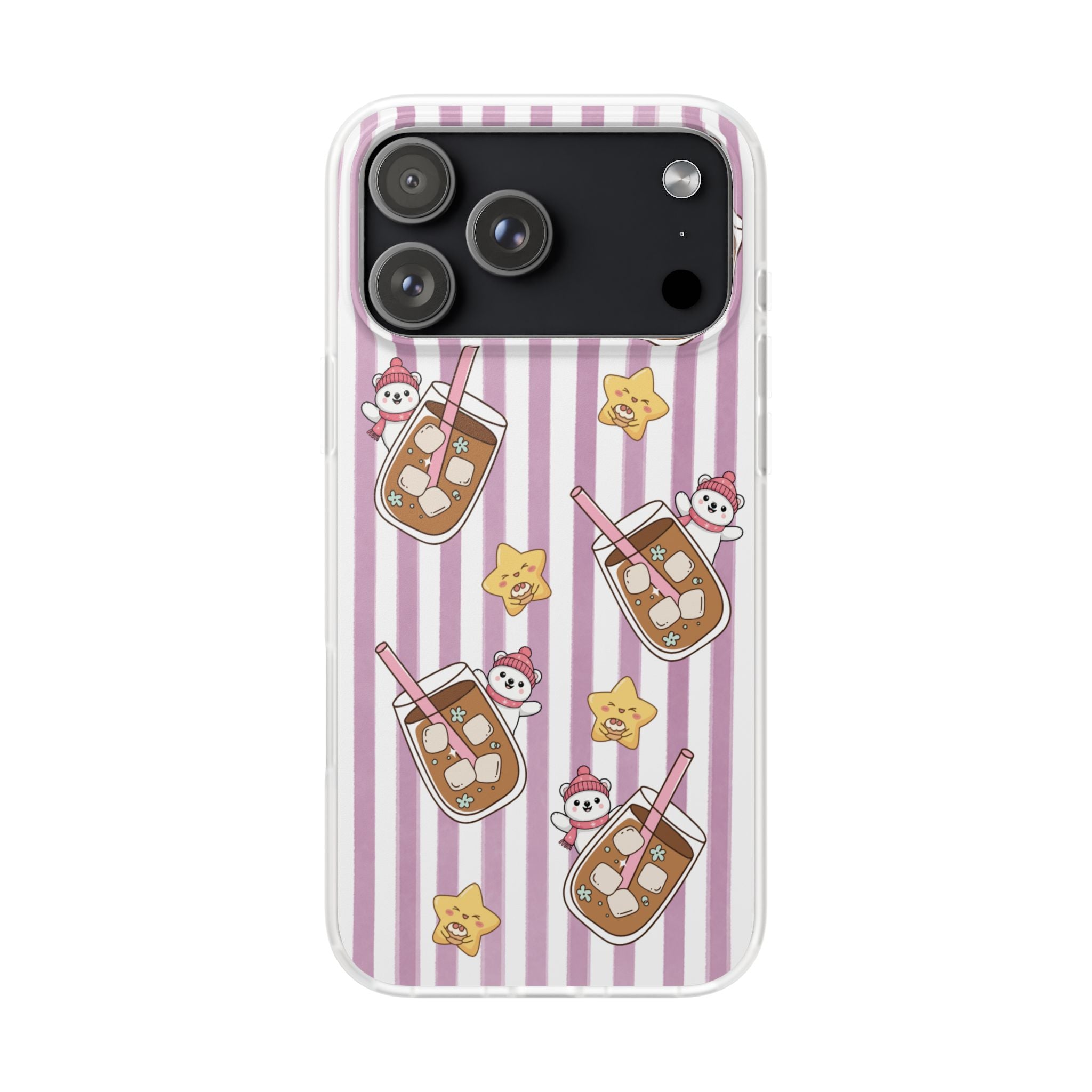 Milk Tea/Coffee and Stripes Phone Case (Pink) - iPhone 17/16/15 & Samsung S24