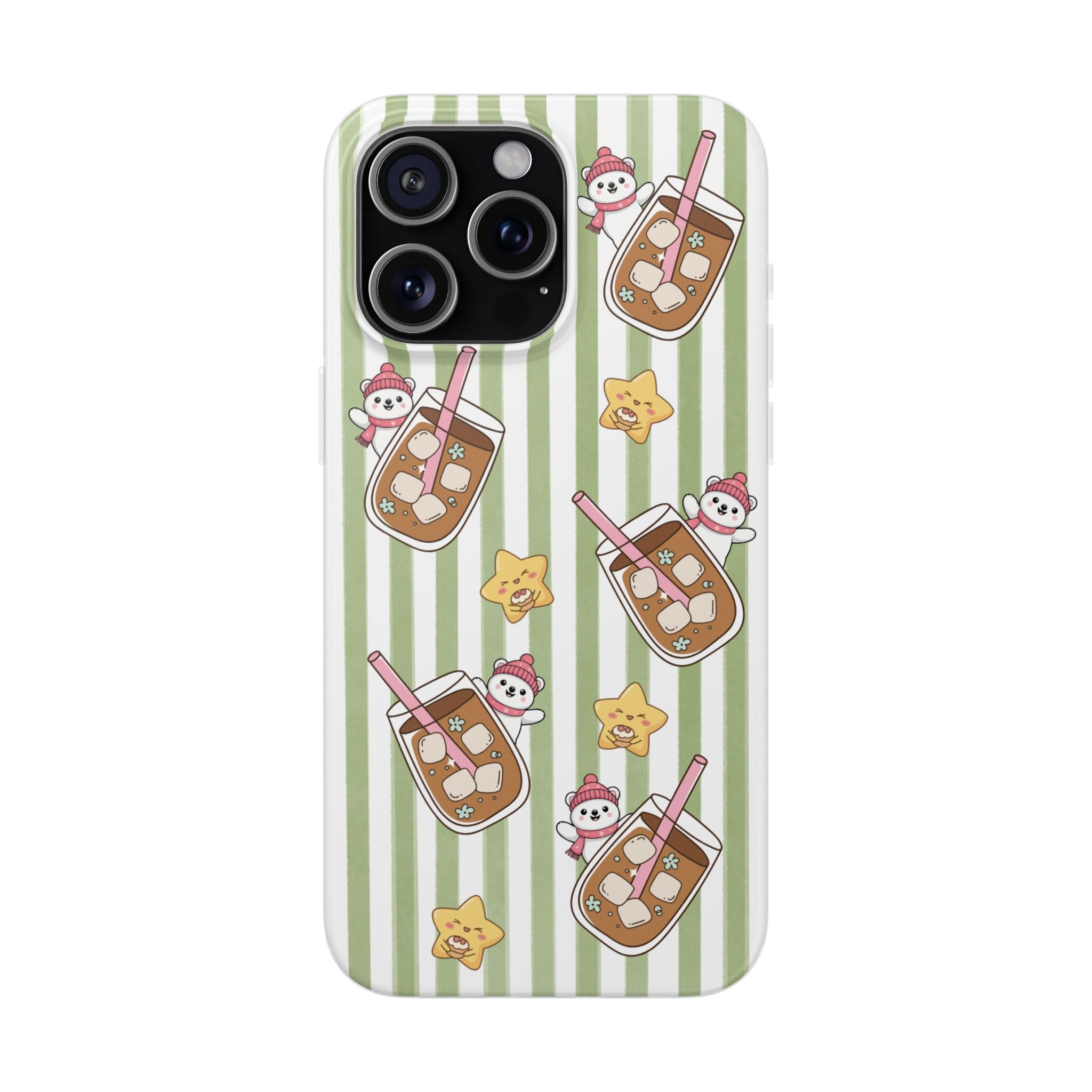 Milk Tea/Coffee and Stripes Phone Case (Green) - iPhone 17/16/15 & Samsung S24