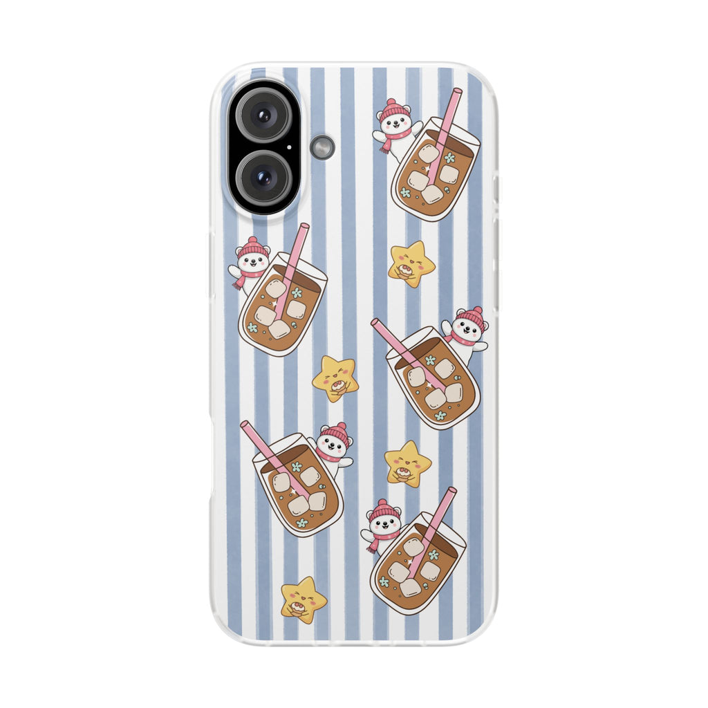 Milk Tea/Coffee and Stripes Phone Case (Blue) - iPhone 17/16/15 & Samsung S24