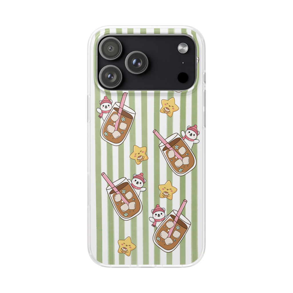Milk Tea/Coffee and Stripes Phone Case (Green) - iPhone 17/16/15 & Samsung S24