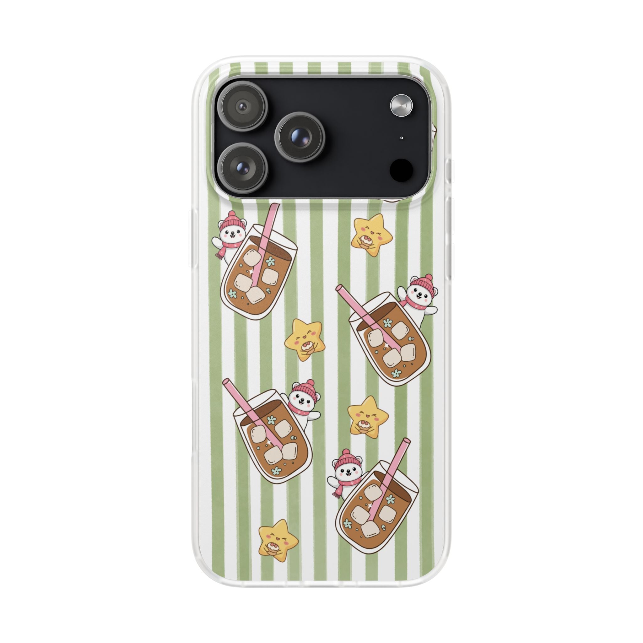 Milk Tea/Coffee and Stripes Phone Case (Green) - iPhone 17/16/15 & Samsung S24
