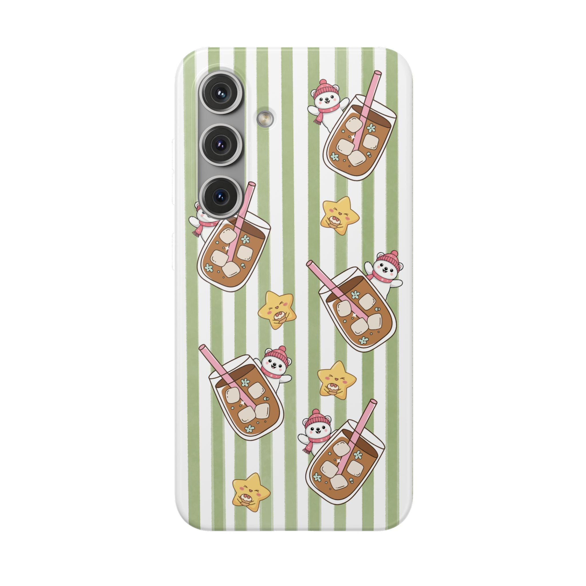 Milk Tea/Coffee and Stripes Phone Case (Green) - iPhone 17/16/15 & Samsung S24