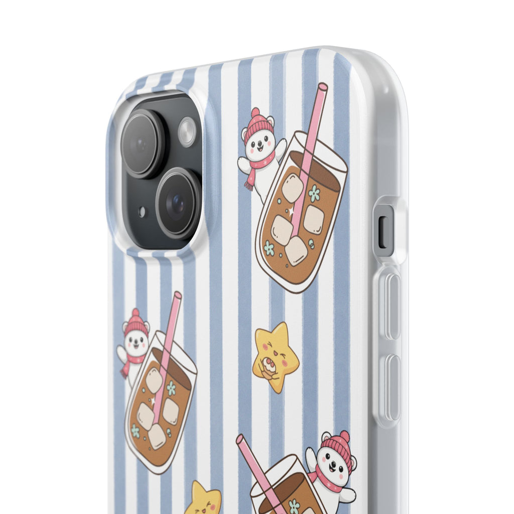 Milk Tea/Coffee and Stripes Phone Case (Blue) - iPhone 17/16/15 & Samsung S24