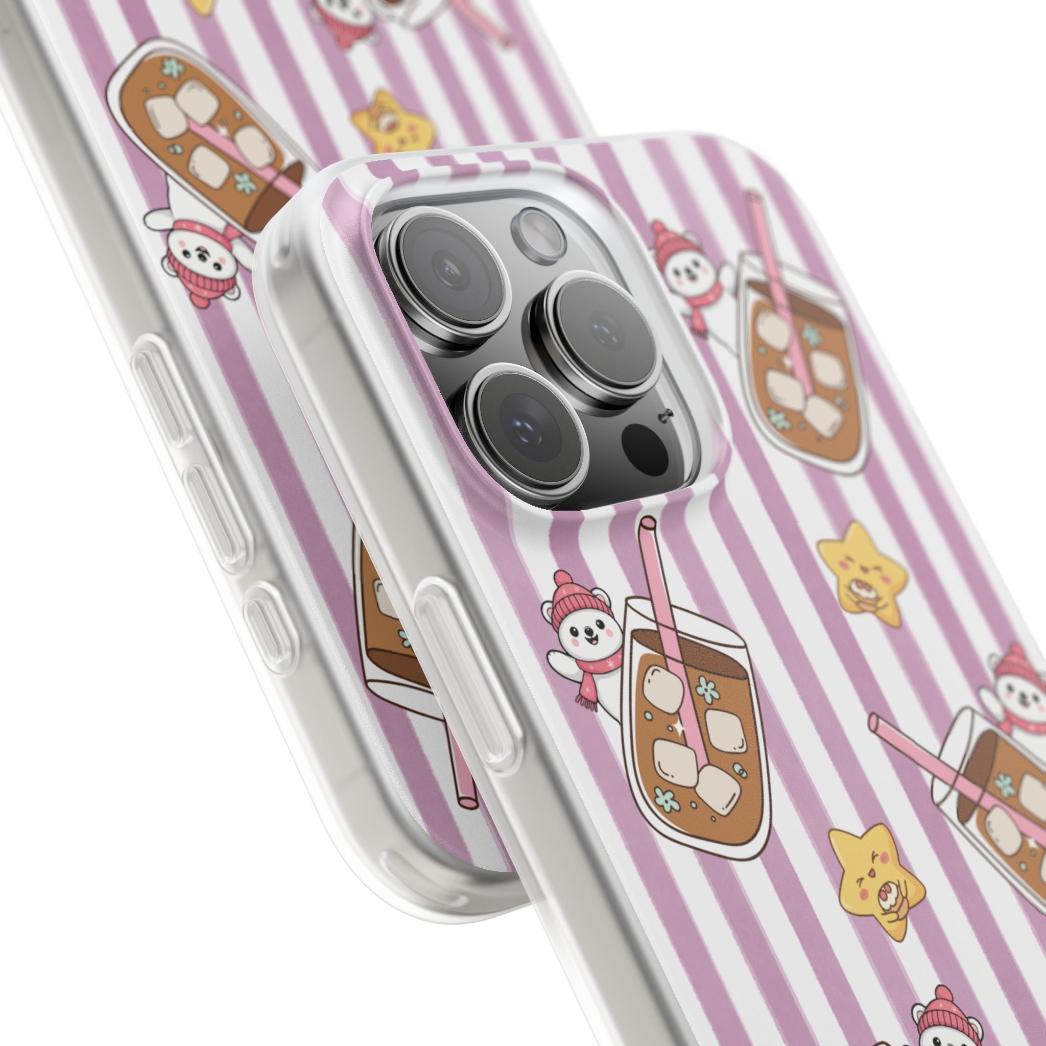 Milk Tea/Coffee and Stripes Phone Case (Pink) - iPhone 17/16/15 & Samsung S24