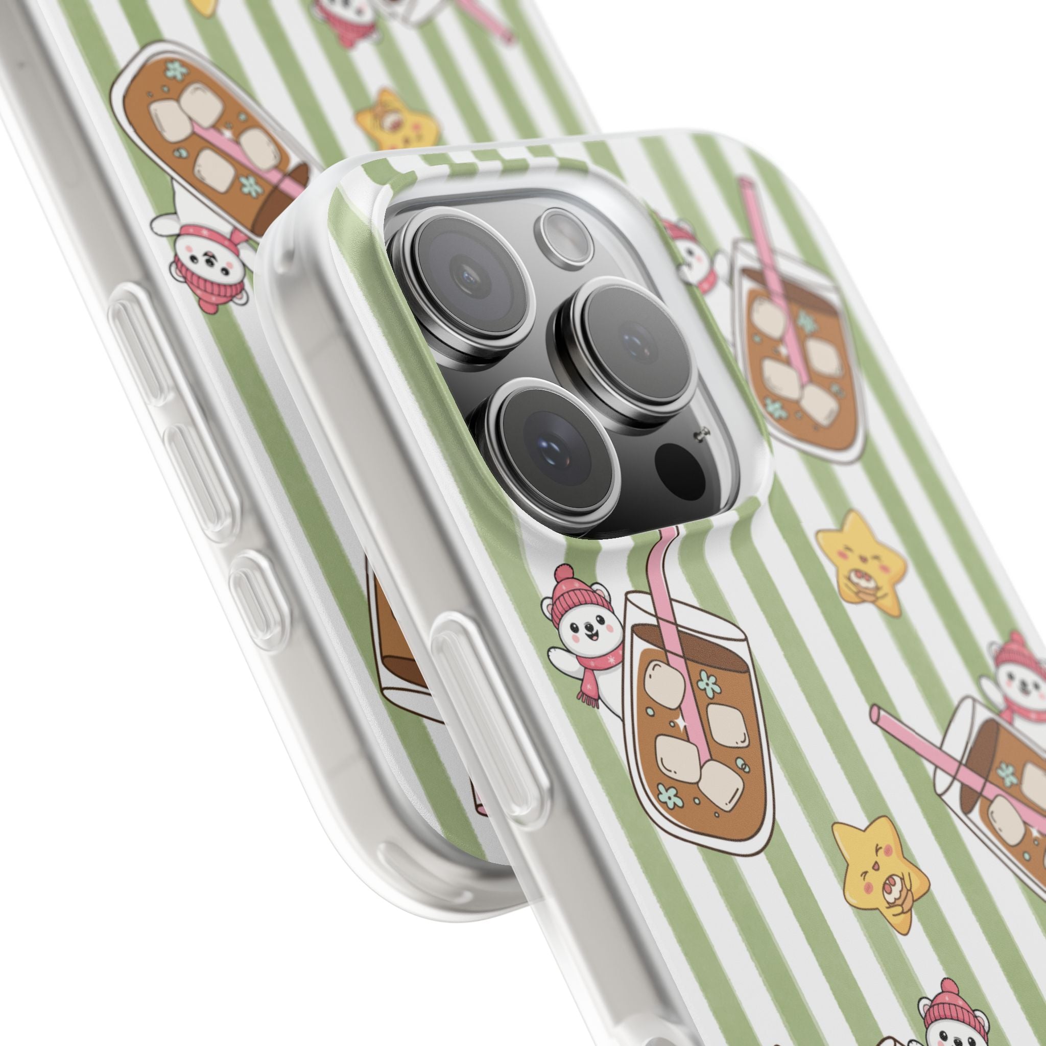 Milk Tea/Coffee and Stripes Phone Case (Green) - iPhone 17/16/15 & Samsung S24