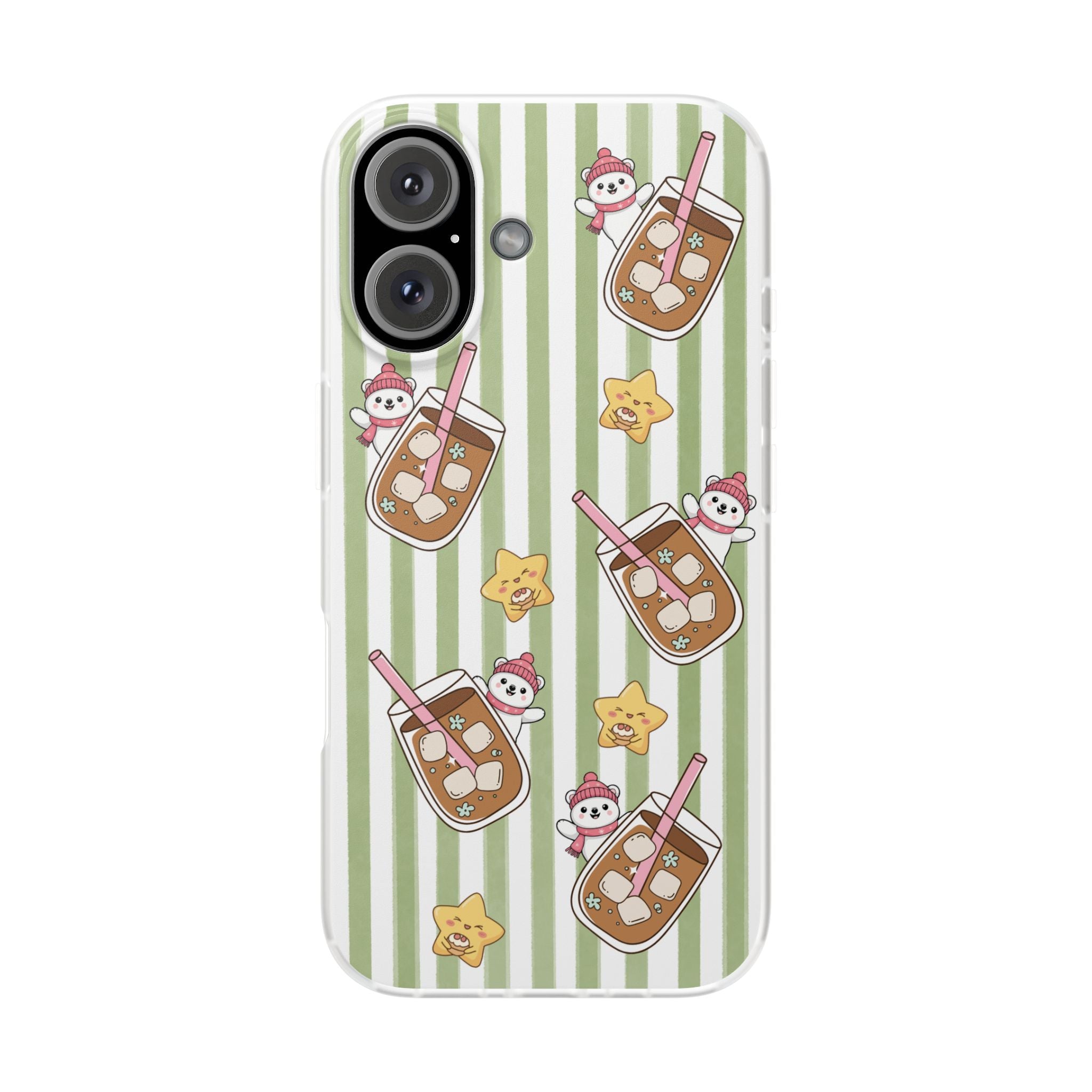 Milk Tea/Coffee and Stripes Phone Case (Green) - iPhone 17/16/15 & Samsung S24
