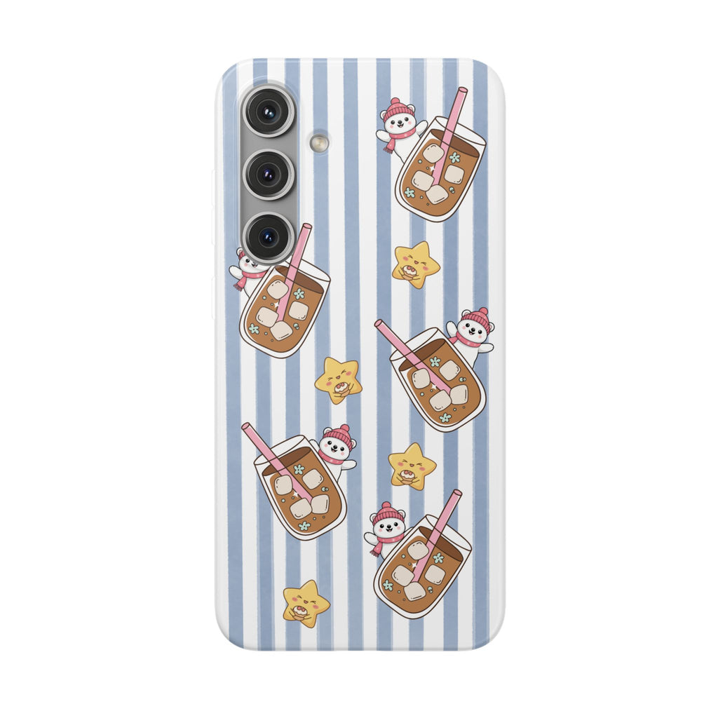 Milk Tea/Coffee and Stripes Phone Case (Blue) - iPhone 17/16/15 & Samsung S24