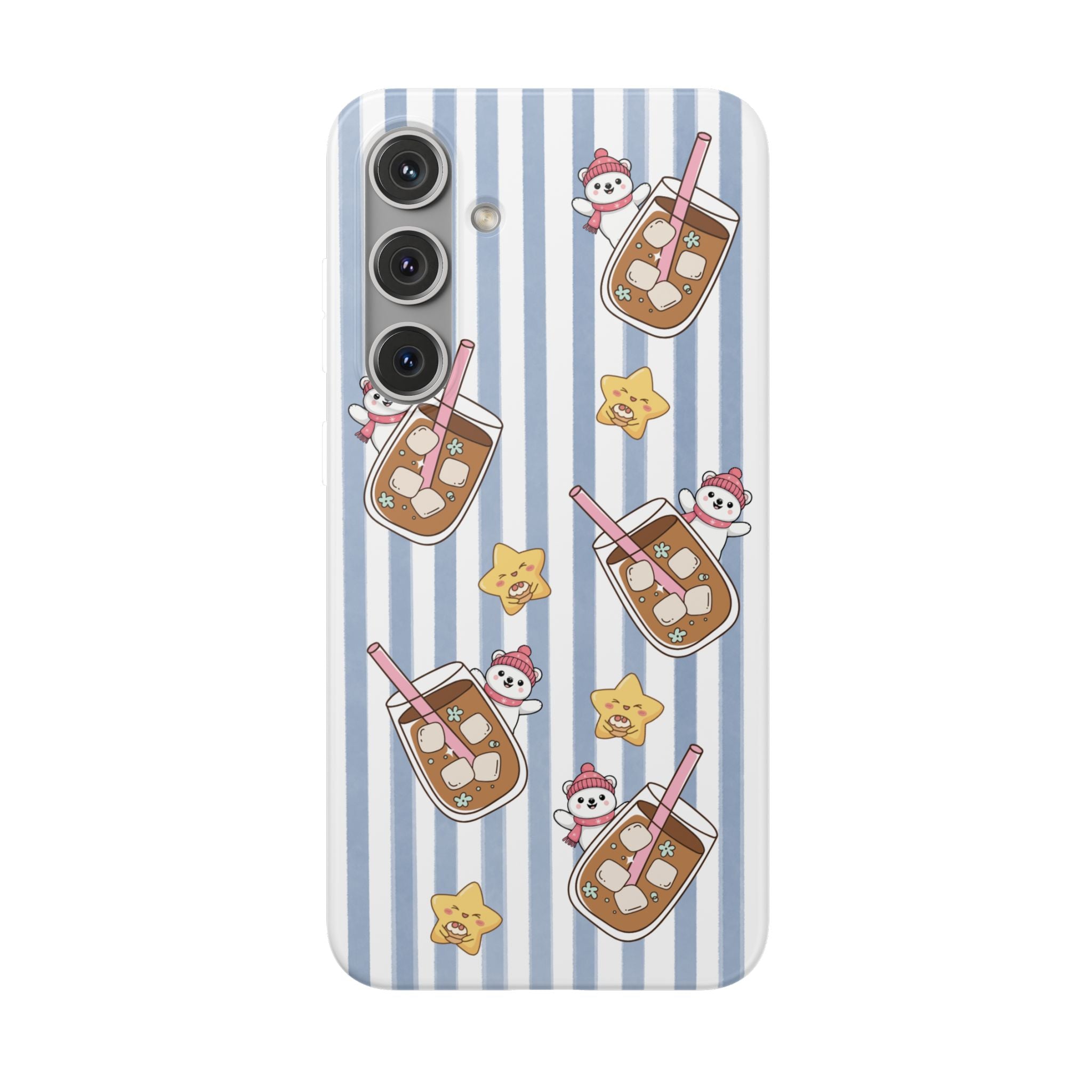 Milk Tea/Coffee and Stripes Phone Case (Blue) - iPhone 17/16/15 & Samsung S24