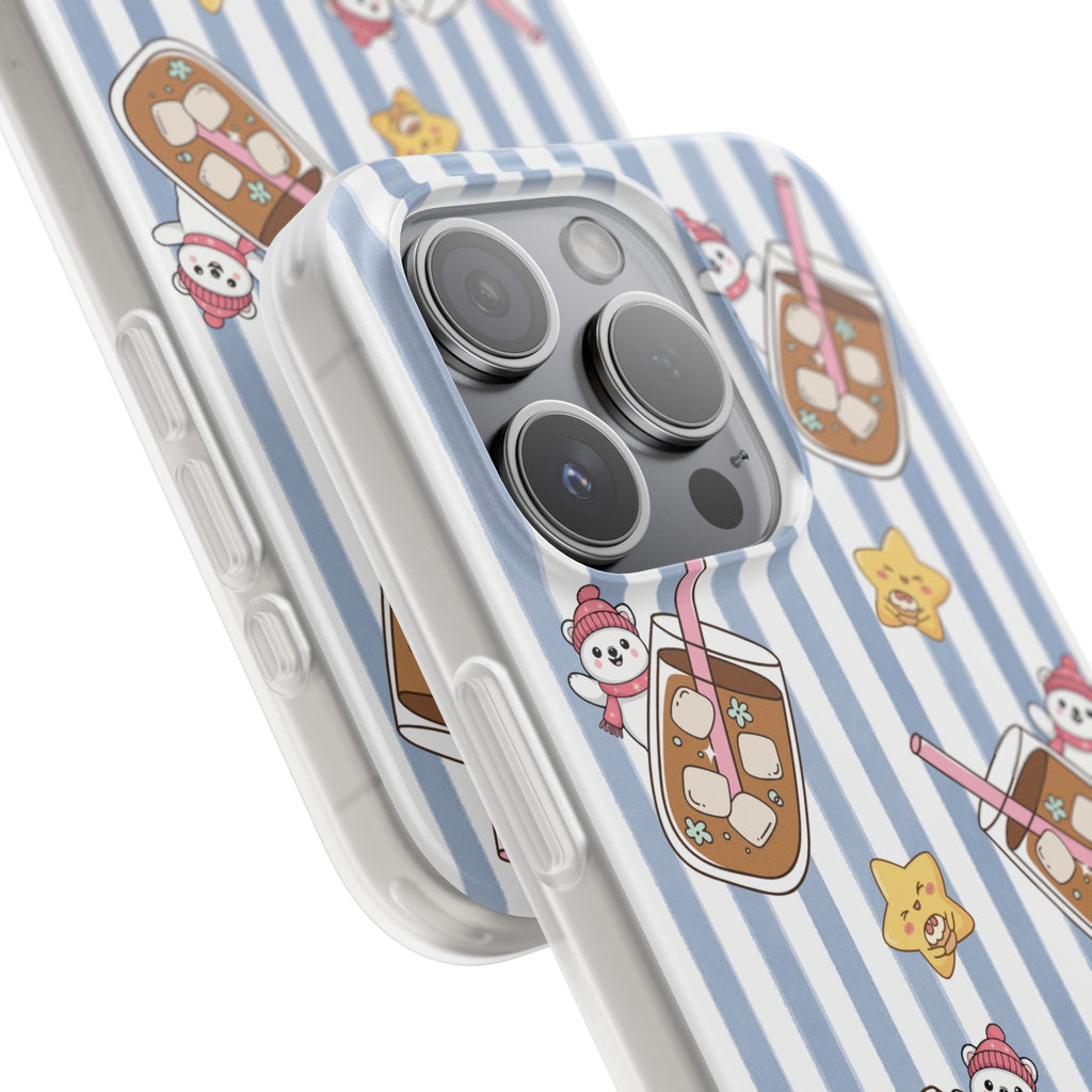 Milk Tea/Coffee and Stripes Phone Case (Blue) - iPhone 17/16/15 & Samsung S24