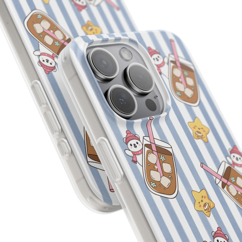 Milk Tea/Coffee and Stripes Phone Case (Blue) - iPhone 17/16/15 & Samsung S24