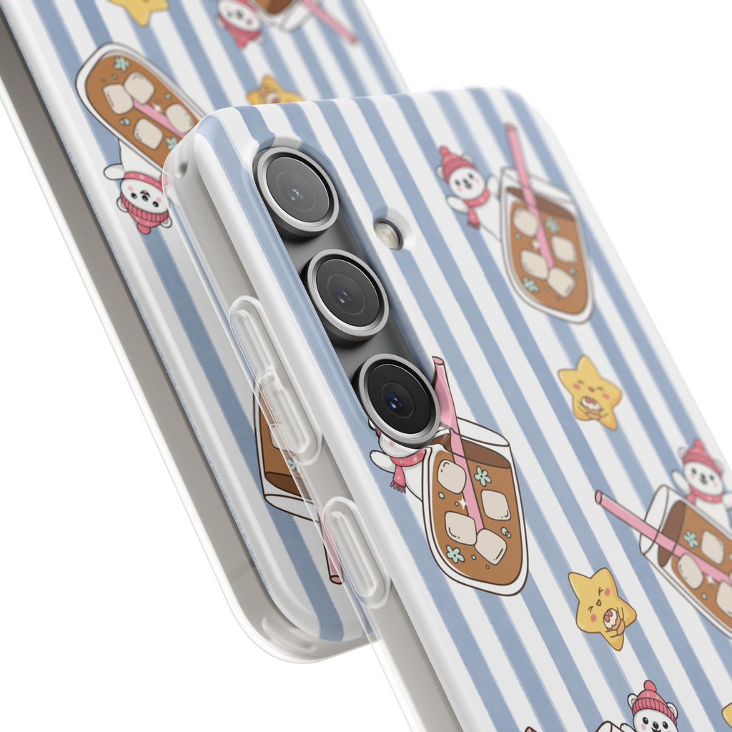 Milk Tea/Coffee and Stripes Phone Case (Blue) - iPhone 17/16/15 & Samsung S24