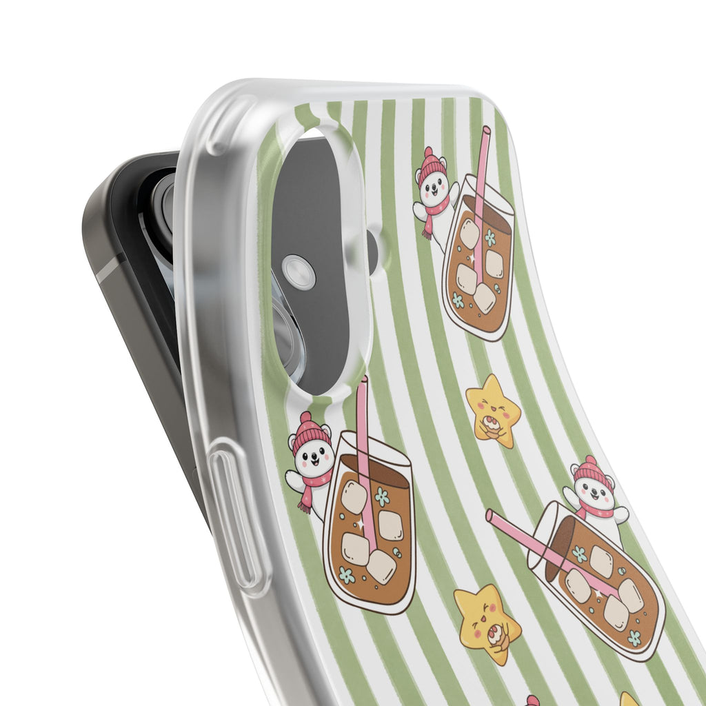 Milk Tea/Coffee and Stripes Phone Case (Green) - iPhone 17/16/15 & Samsung S24