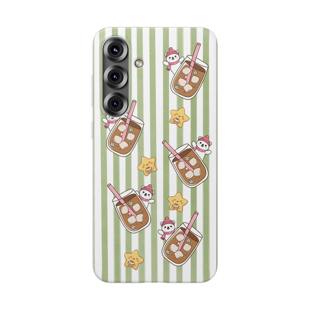 Milk Tea/Coffee and Stripes Phone Case (Green) - iPhone 17/16/15 & Samsung S24