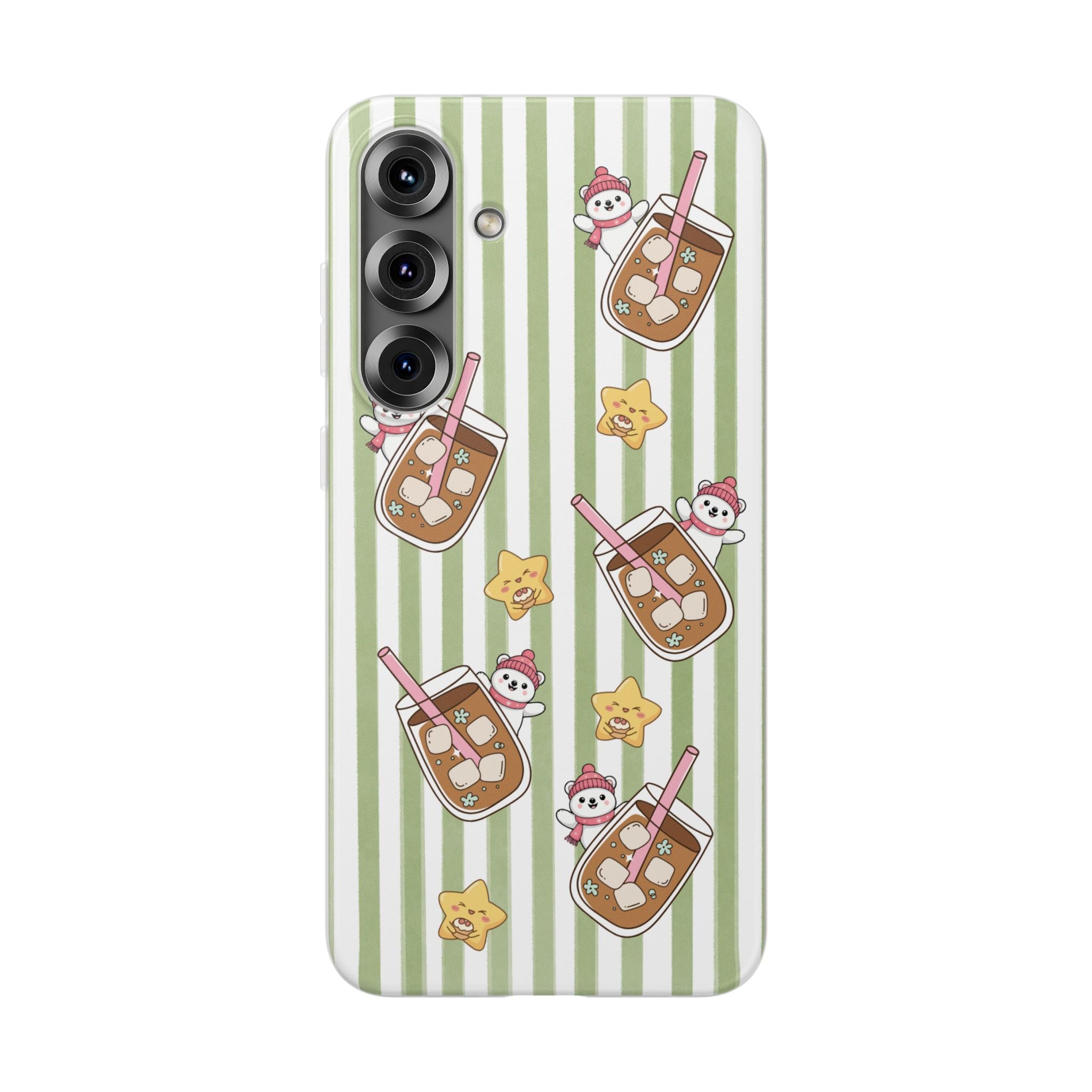 Milk Tea/Coffee and Stripes Phone Case (Green) - iPhone 17/16/15 & Samsung S24