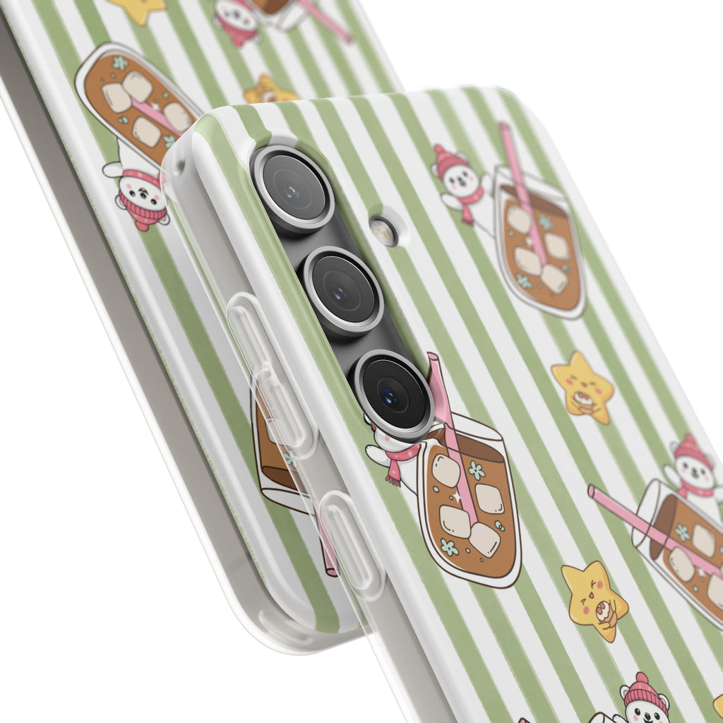 Milk Tea/Coffee and Stripes Phone Case (Green) - iPhone 17/16/15 & Samsung S24