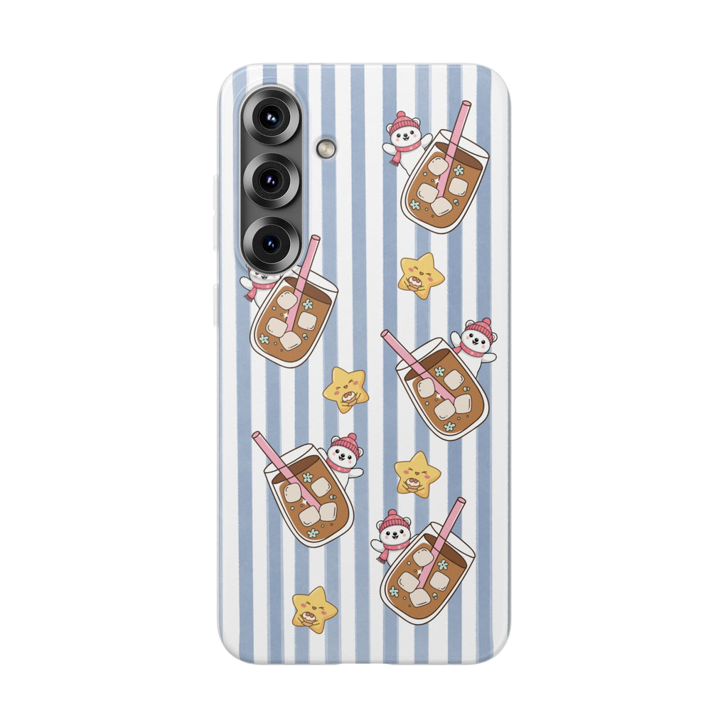Milk Tea/Coffee and Stripes Phone Case (Blue) - iPhone 17/16/15 & Samsung S24