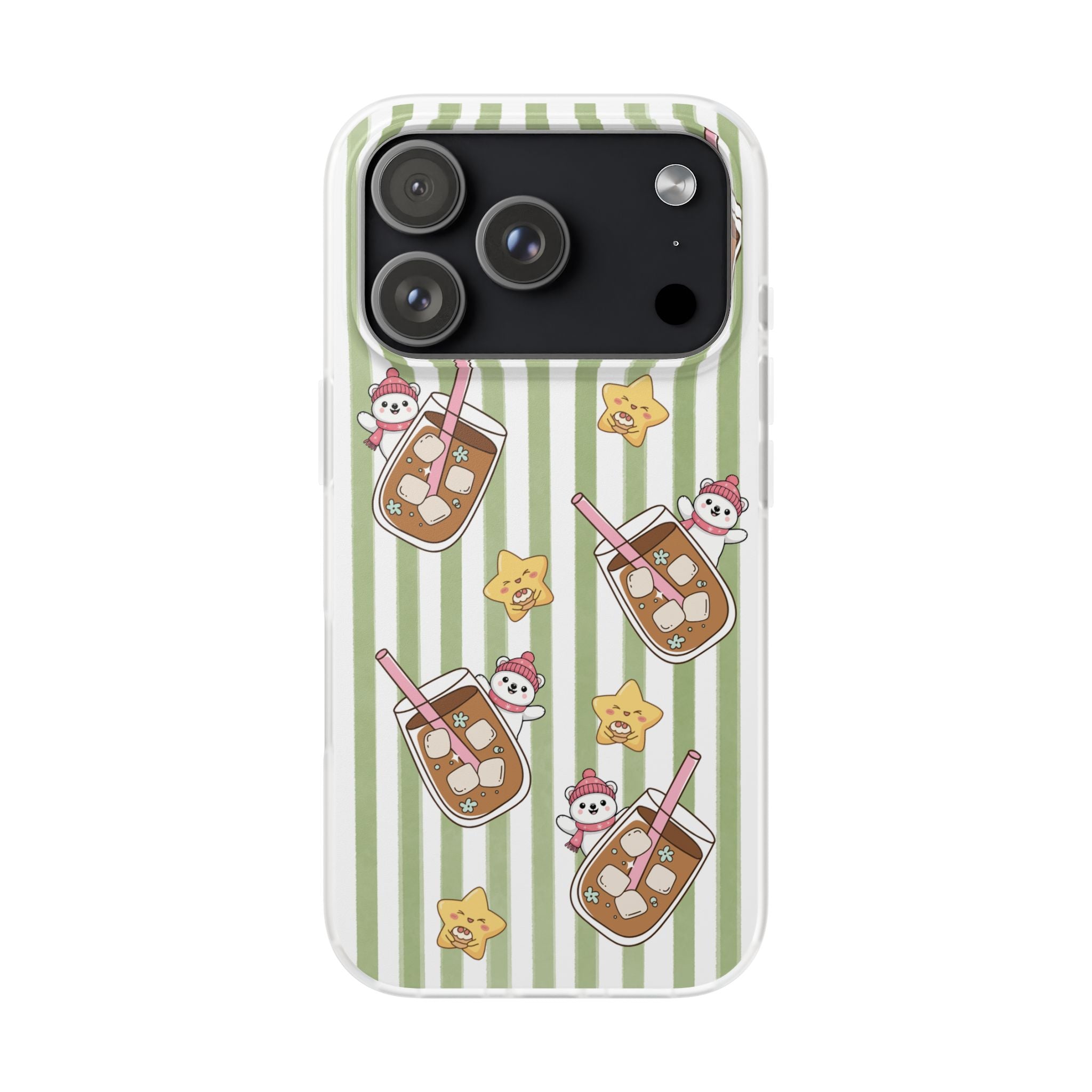 Milk Tea/Coffee and Stripes Phone Case (Green) - iPhone 17/16/15 & Samsung S24