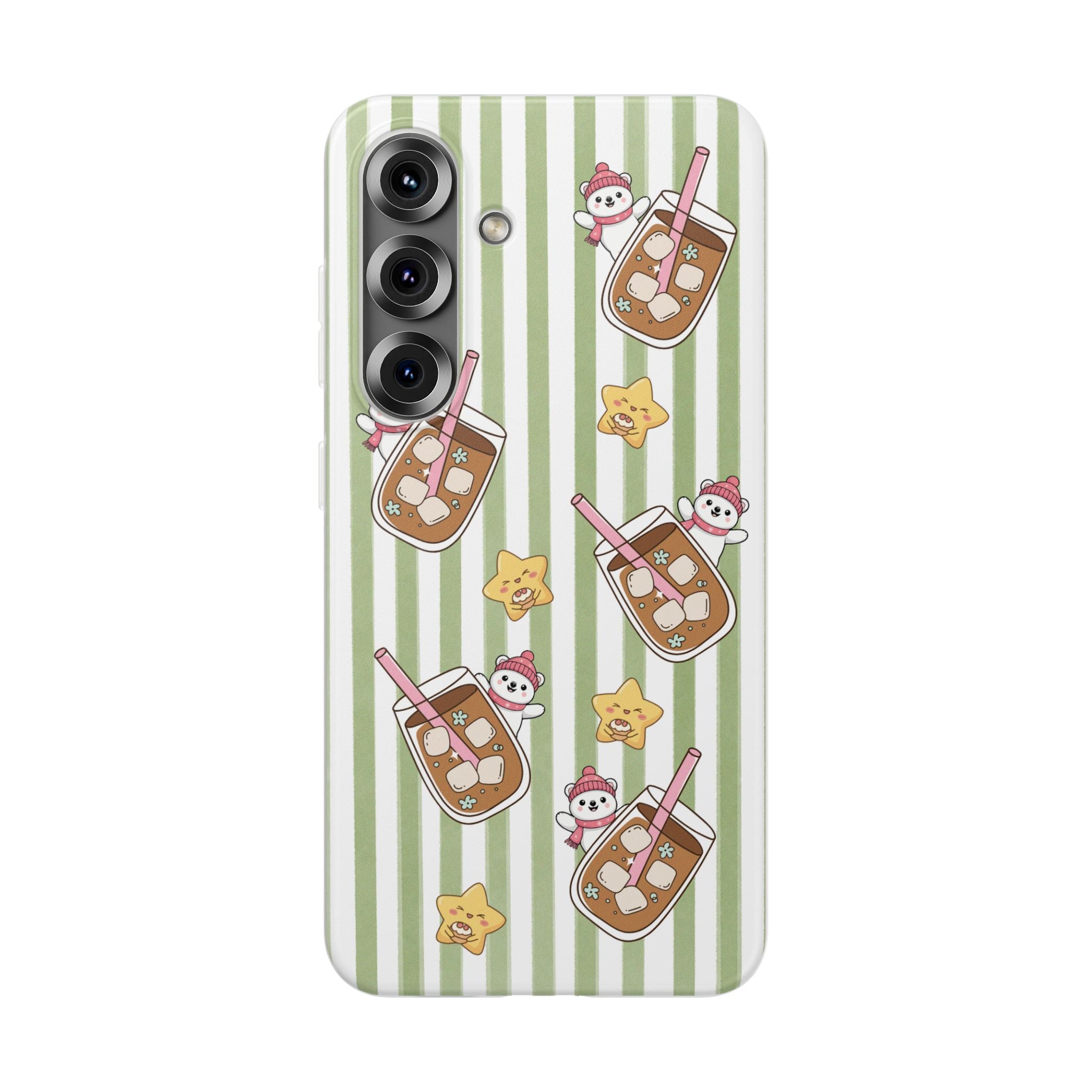 Milk Tea/Coffee and Stripes Phone Case (Green) - iPhone 17/16/15 & Samsung S24