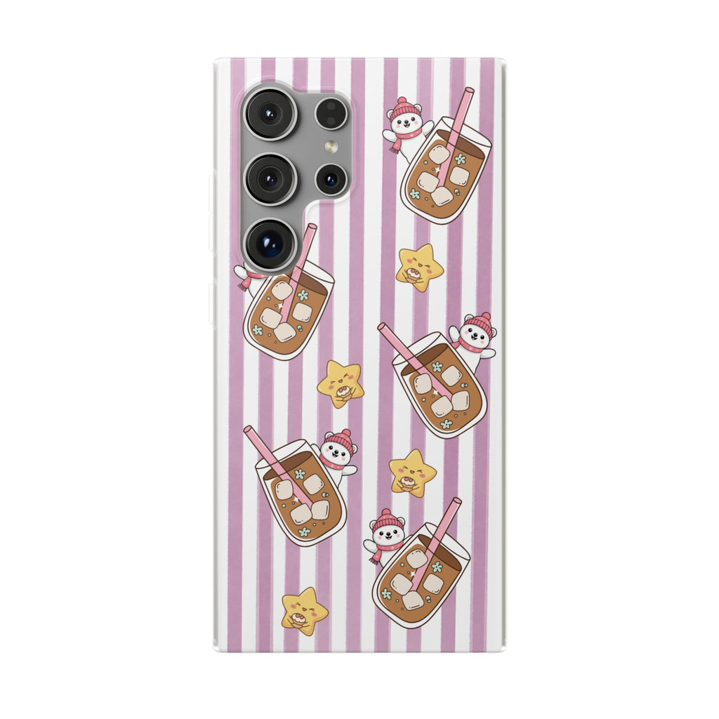 Milk Tea/Coffee and Stripes Phone Case (Pink) - iPhone 17/16/15 & Samsung S24