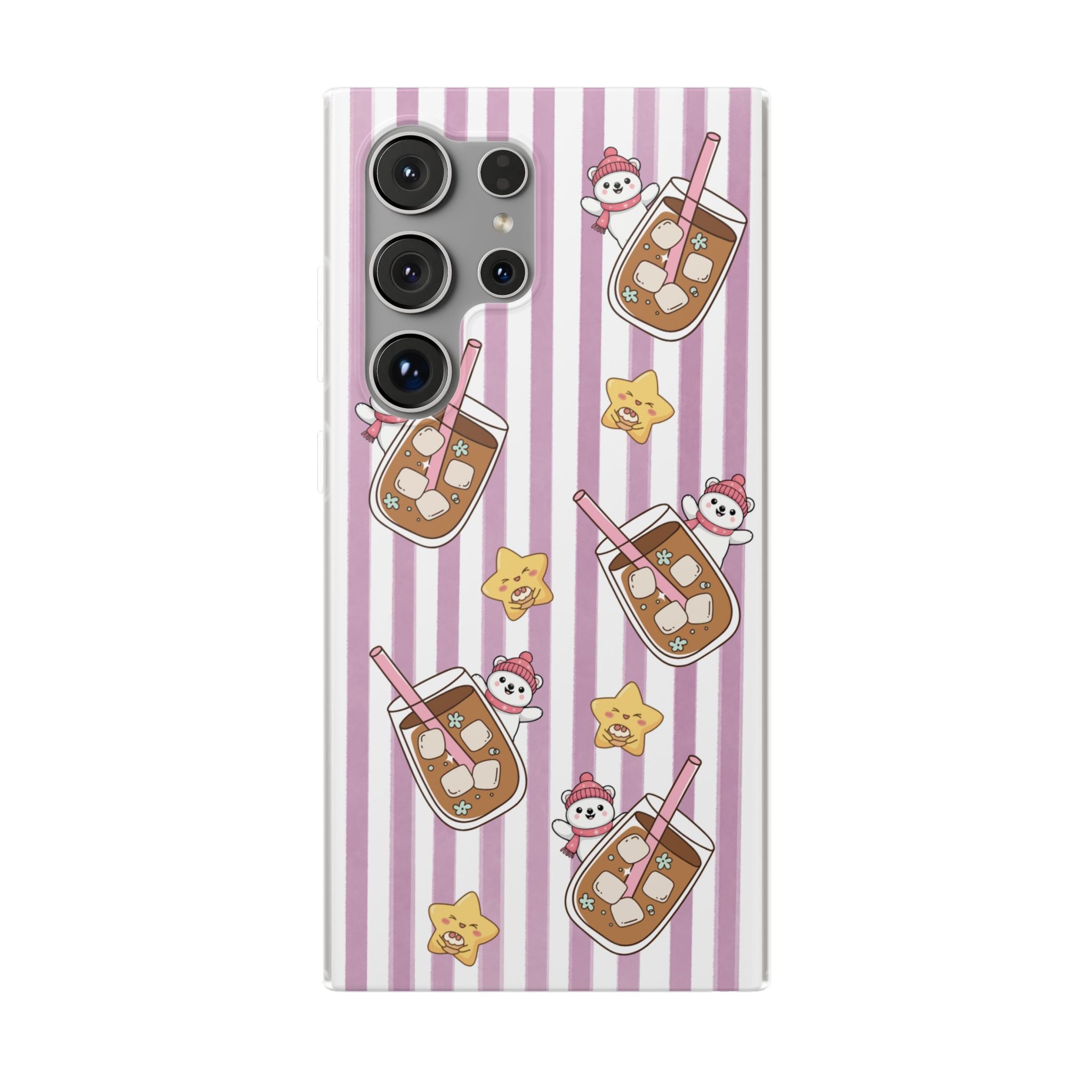 Milk Tea/Coffee and Stripes Phone Case (Pink) - iPhone 17/16/15 & Samsung S24